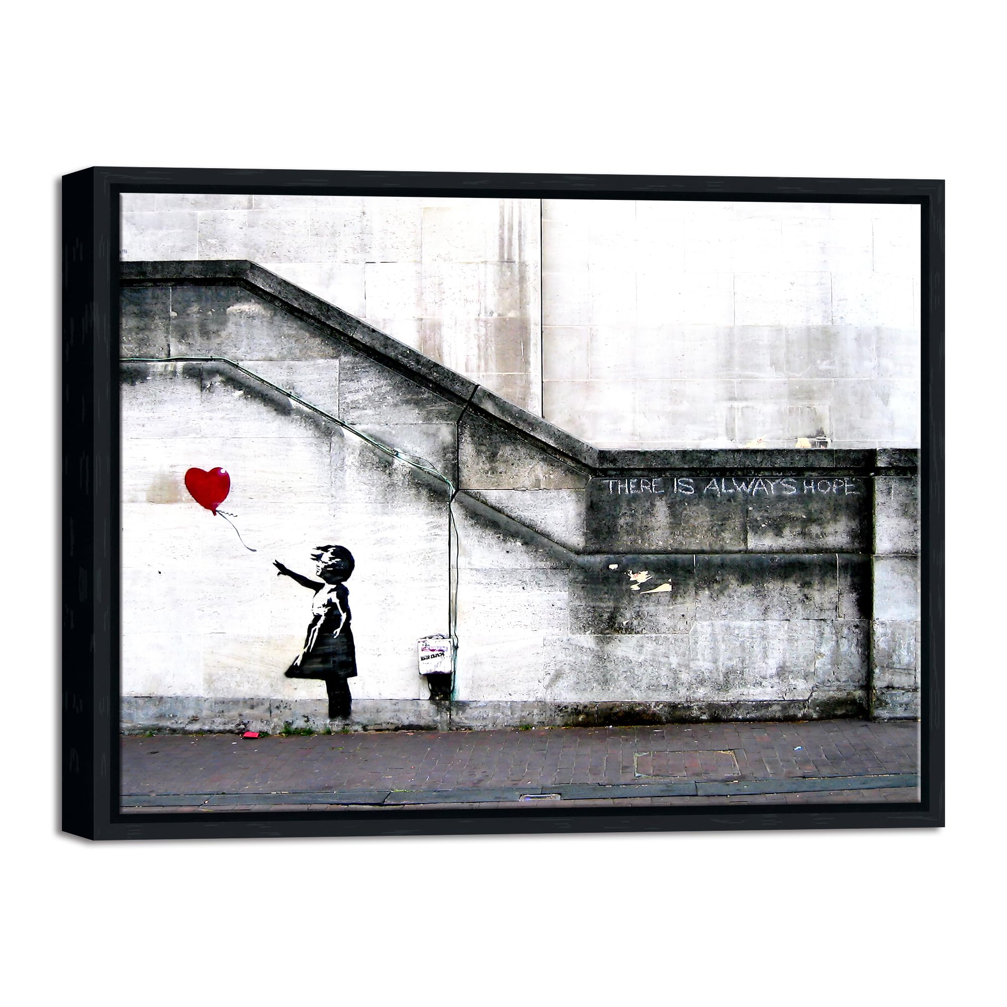 Wieco Art Framed Canvas Wall Art Giclee Canvas Prints Of Banksy Grafitti Girl With Red Balloon Abstract Artwork For Wall Decor H