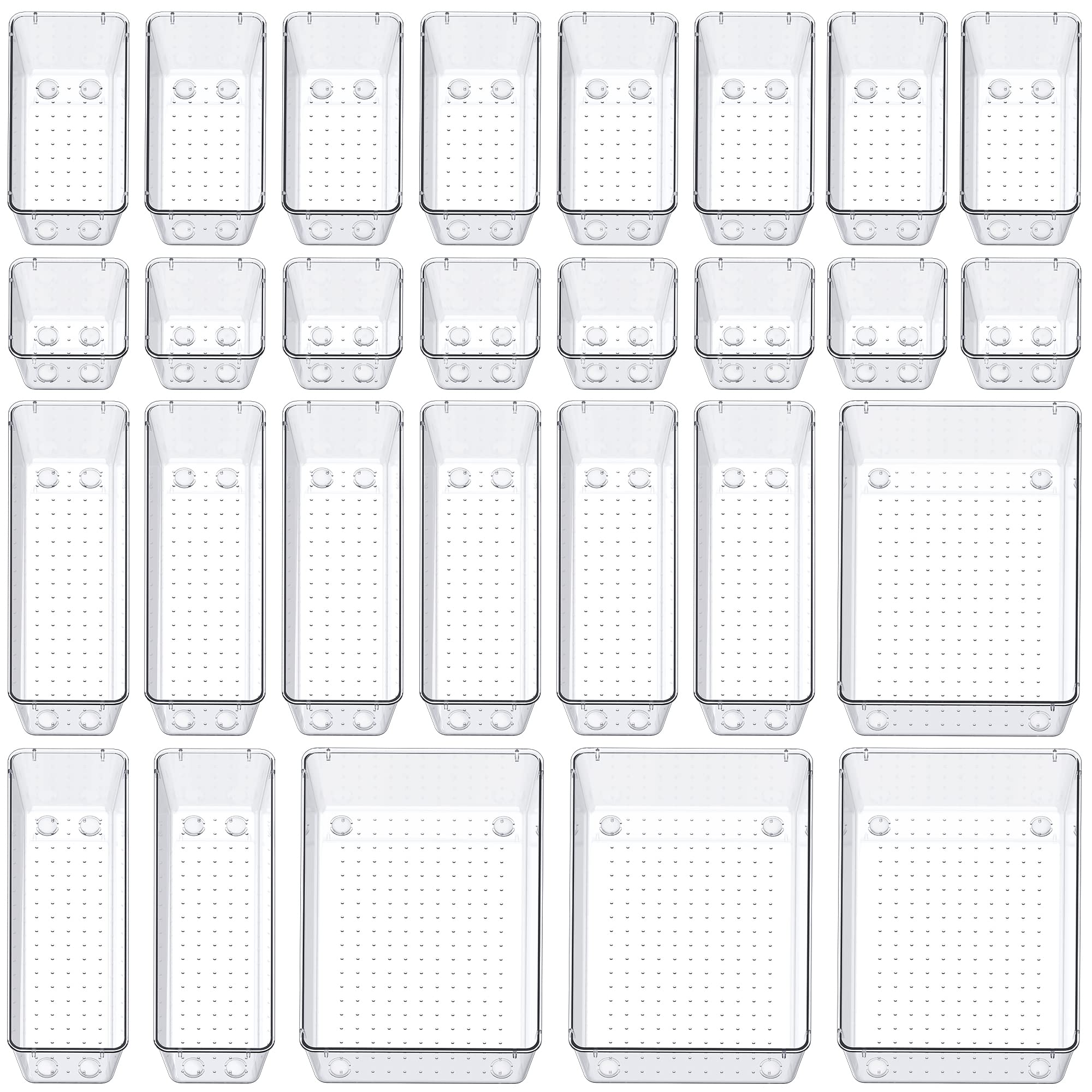 SMARTAKE 28 Piece Drawer Organizers with Non-Slip Silicone Pads, 4-Size Desk Drawer Organizer Trays Storage Tray for Makeup, Jew