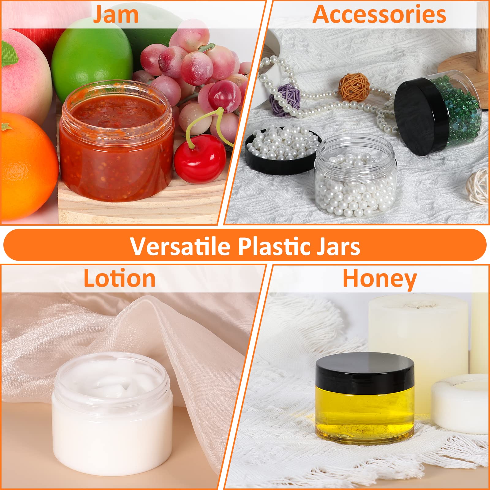 Jaisie.W 4Oz Plastic Containers With Lids 48Pack, Clear 4 Oz Plastic Jars With Lids&Labels- Refillable Cosmetic Small Containers