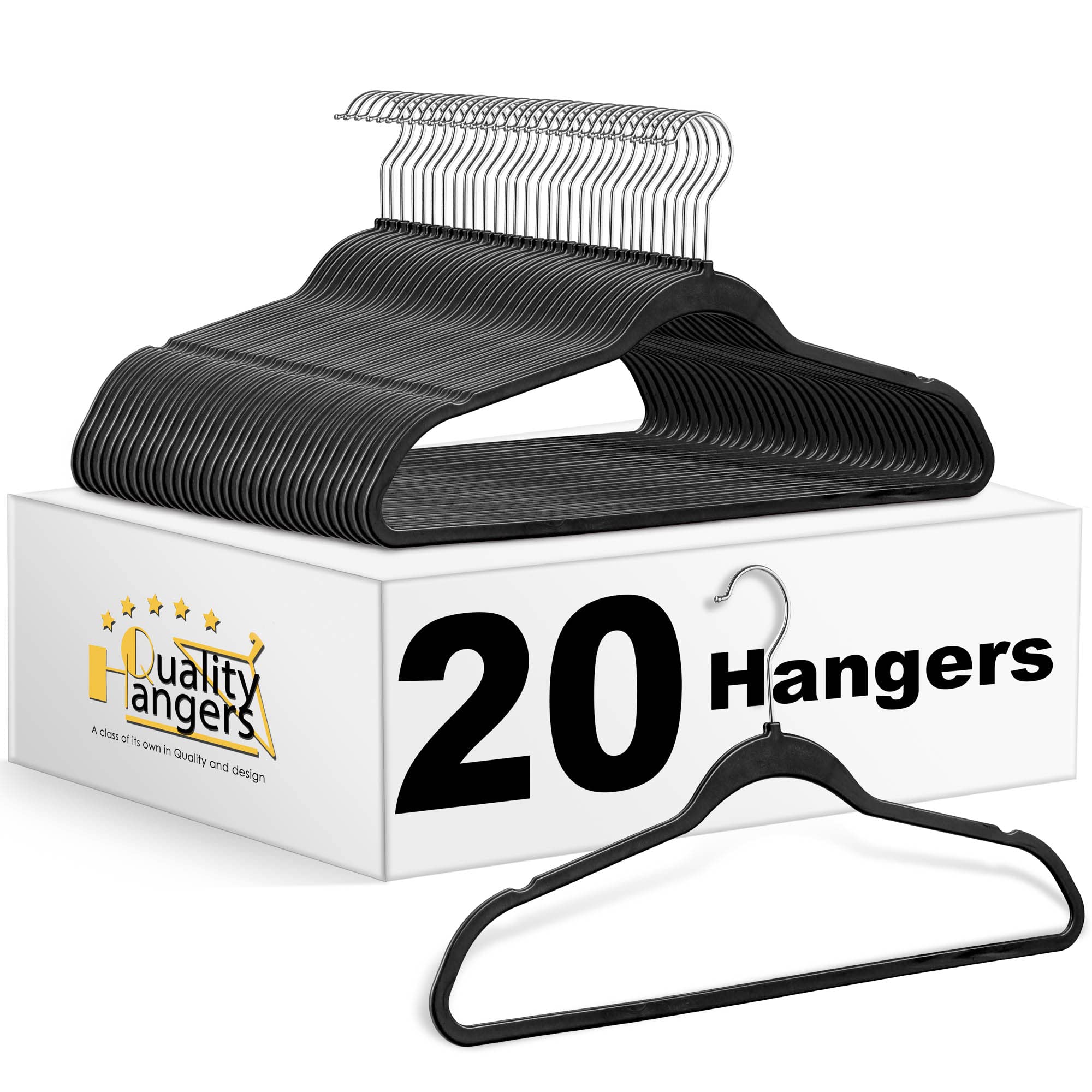 Quality Hangers Clothes Hangers 20 Pack - Non-Velvet Plastic Hangers For Clothes - Heavy Duty Coat Hanger Set - Space-Saving Clo