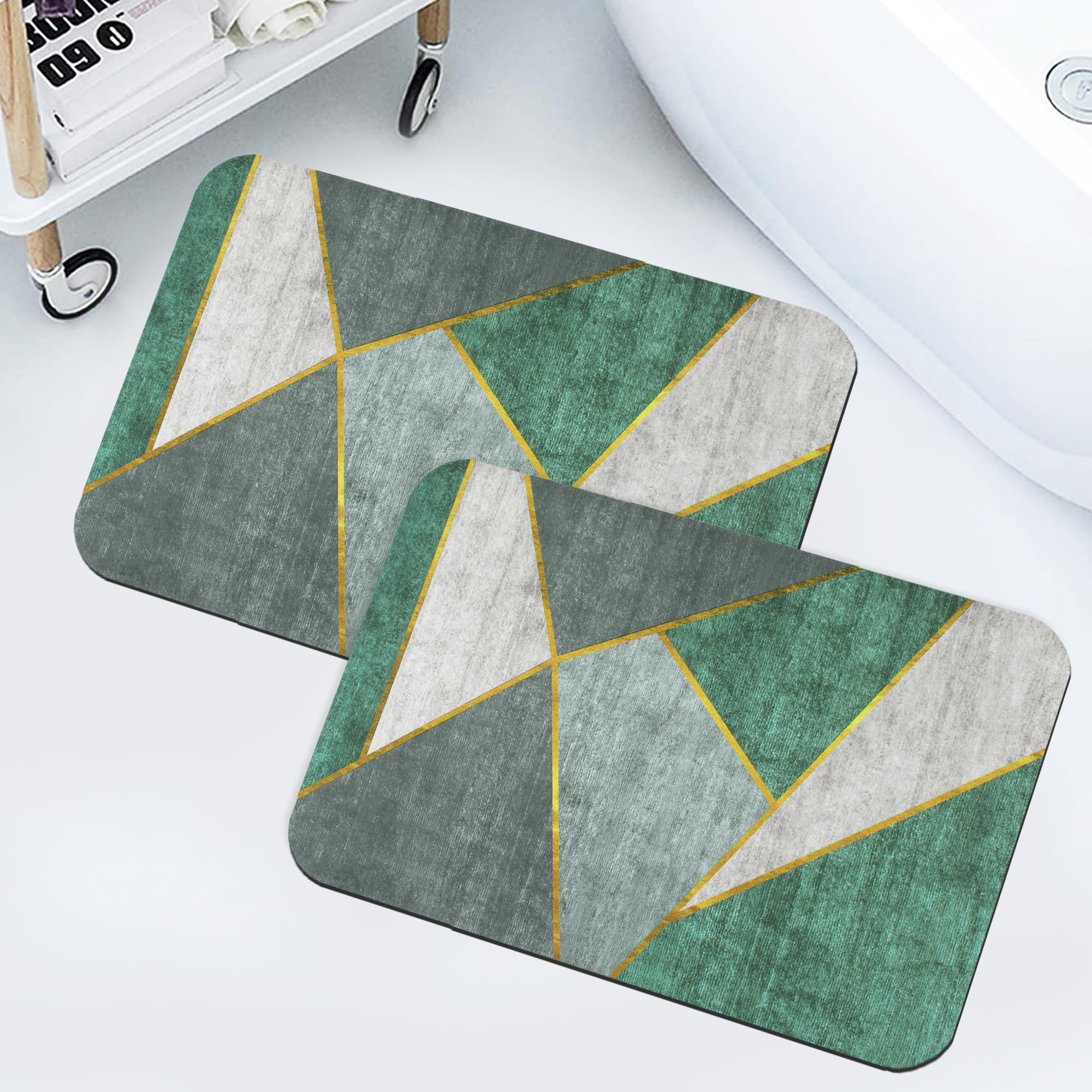 Story@Home 2 Pc Rubber Rectangular Bath Mat 4 Mm, AntiSkid Water Soaking Bathroom Rug Door, Floor Mat, Geometric Design, Soft Q