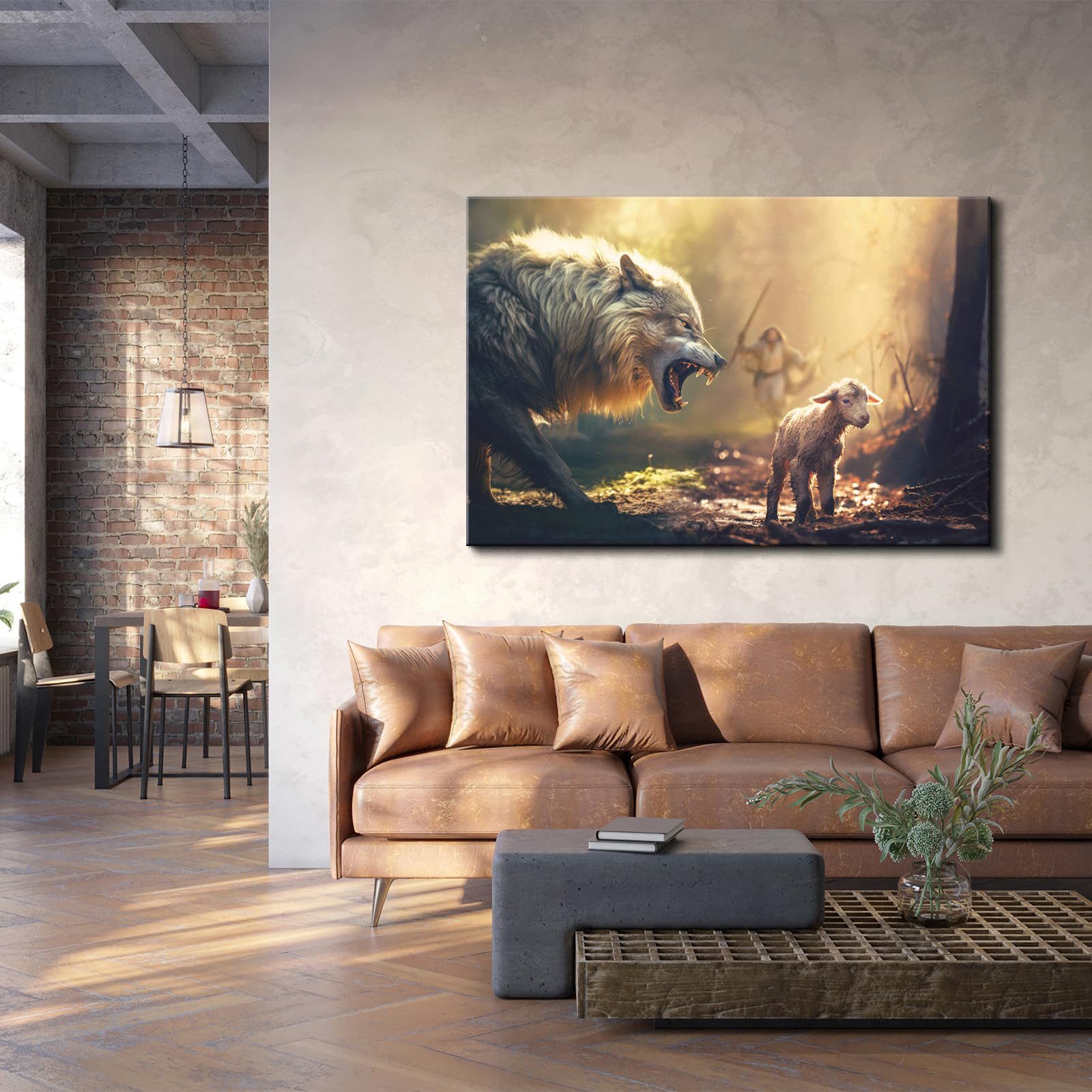 Yonica Christian Wall Art Jesus Running Towards Wolf And Lamb Pictures Jesus Art Wall Decor For Living Room Bedroom Church Decor