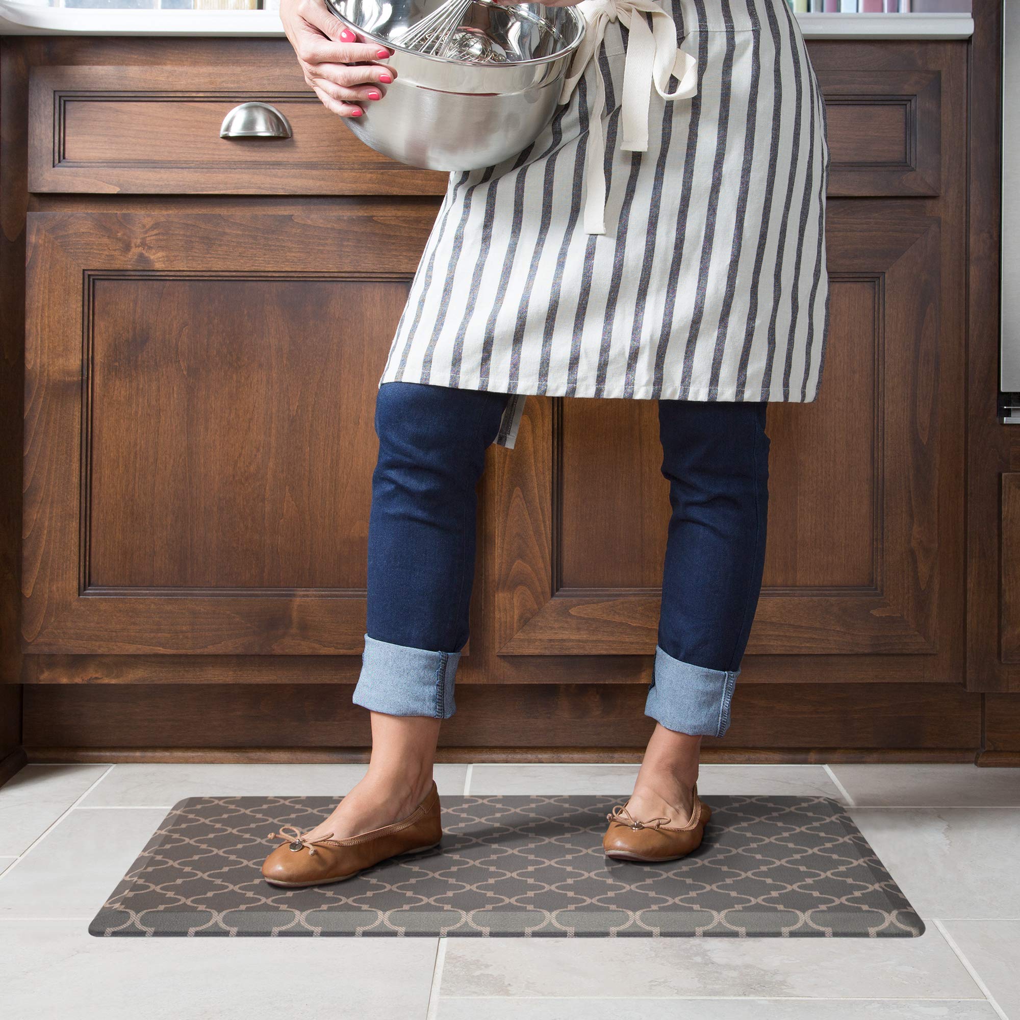 Newlife By Gelpro Anti-Fatigue Designer Comfort Kitchen Floor Mat, 20X32   , Trellis Walnut Stain Resistant Surface With 3/4