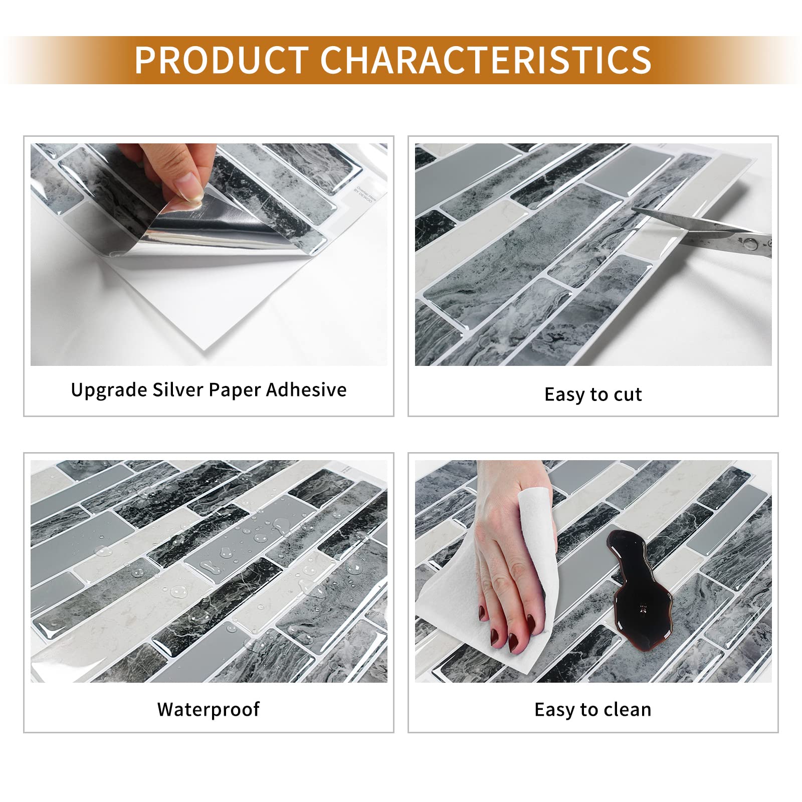 DEWOO Peel and Stick Backsplash 3D Self Adhesive Wall Tiles for Kitchen Bathroom,Marble Gray (10-Sheet, 12  12)