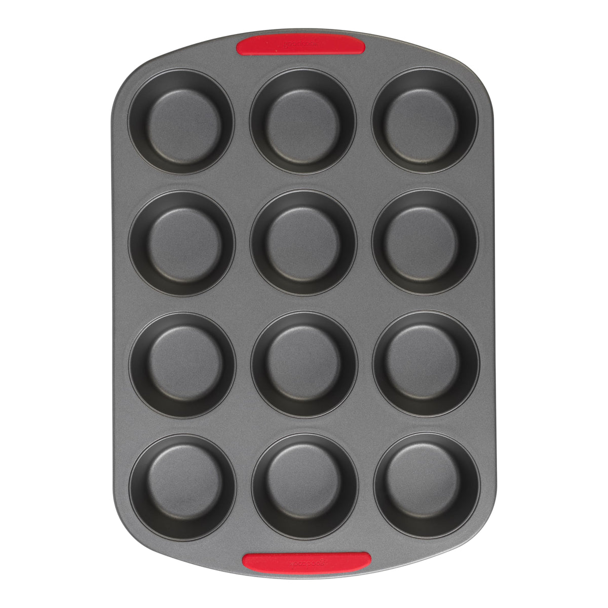 Goodcook Megagrip 12-Cup Nonstick Steel Cupcake And Muffin Pan With Silicone Grip Handles, Gray