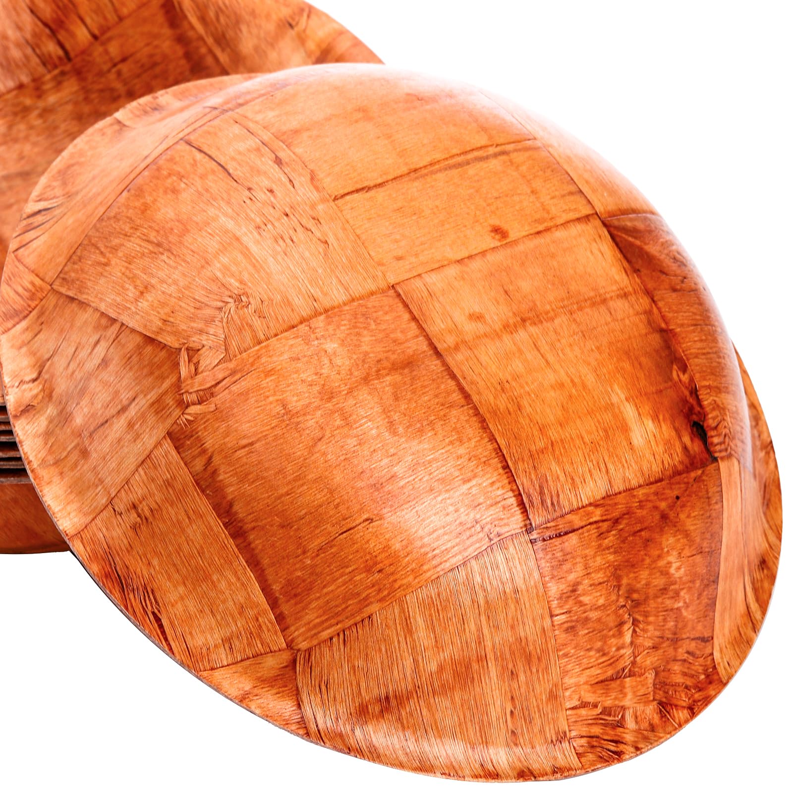 Elsjoy 8 Pack Wooden Woven Salad Bowl, 8 Inch Stackable Round Wood Serving Bowl, Rustic Mixing Bowl For Salad, Fruits, Vegetable