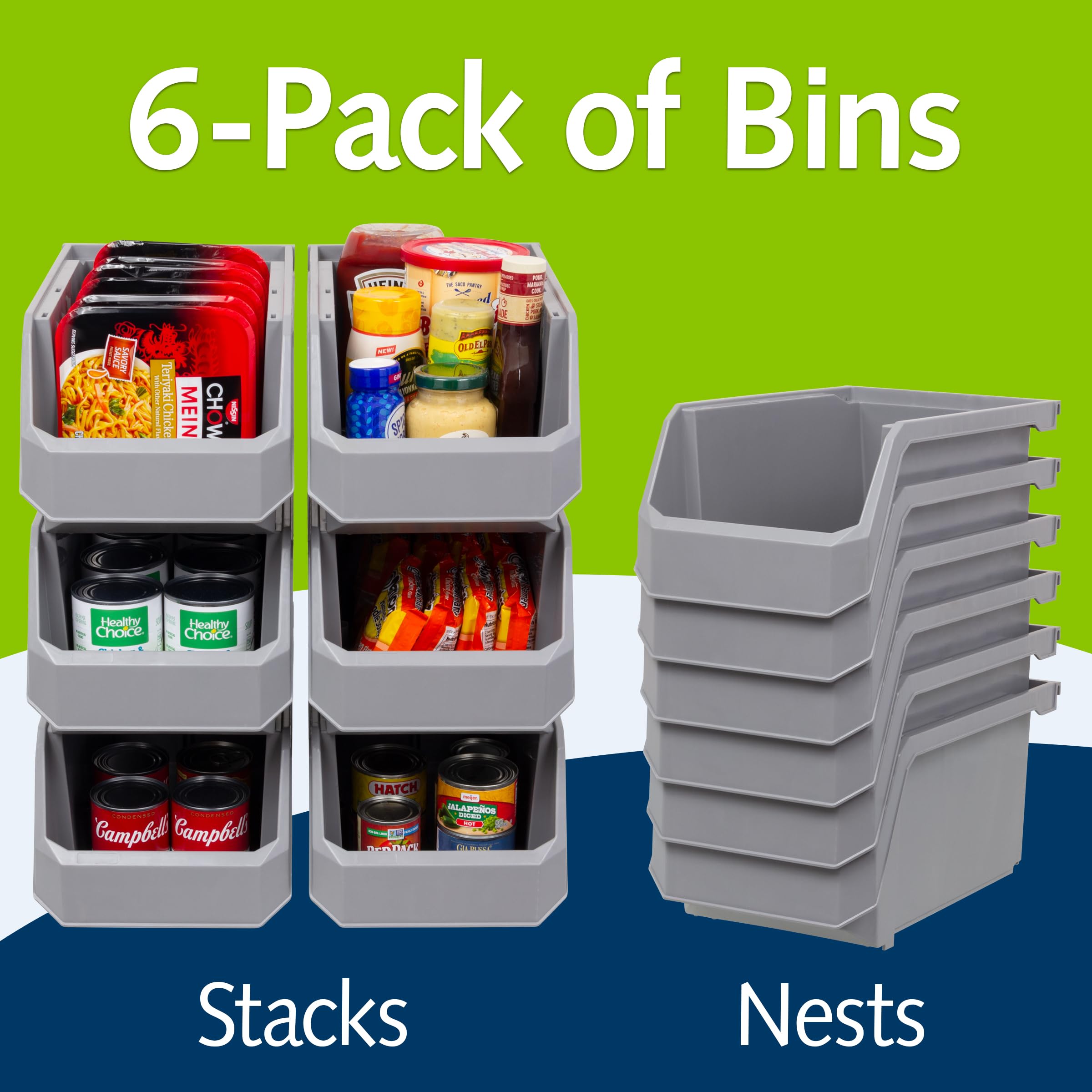 Readyspace Plastic Containers For Organizing And Storage Bins For Closet, Kitchen, Office, Or Pantry Organization, Large, 6-Pack