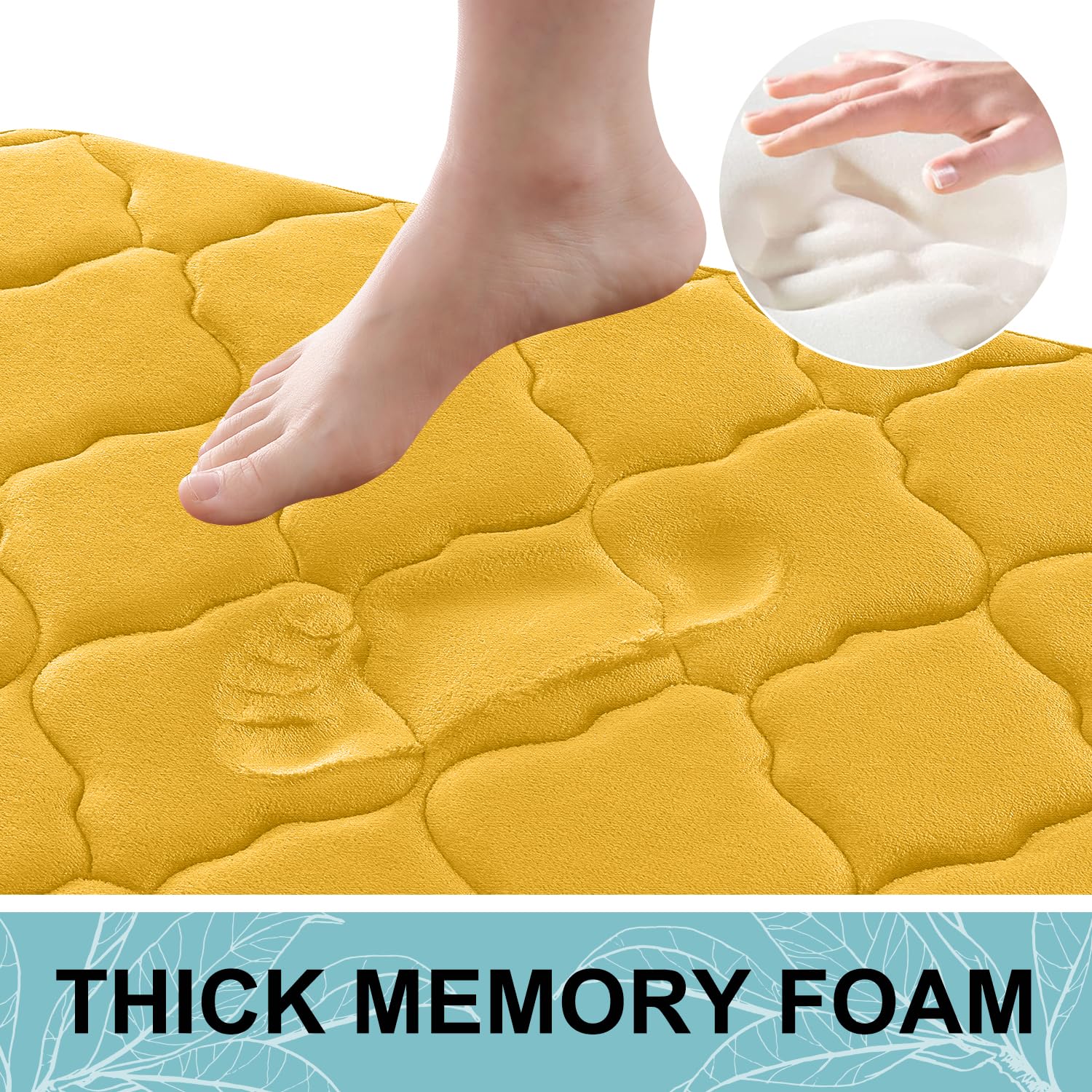 OLANLY Memory Foam Bath Mat Rug 59x24  Ultra Soft Non Slip and Absorbent Bathroom Rug  Machine Wash Dry  Comfortable  Thick Bath Rug Carpet for Bathroom Floor  Tub and Shower  Yellow