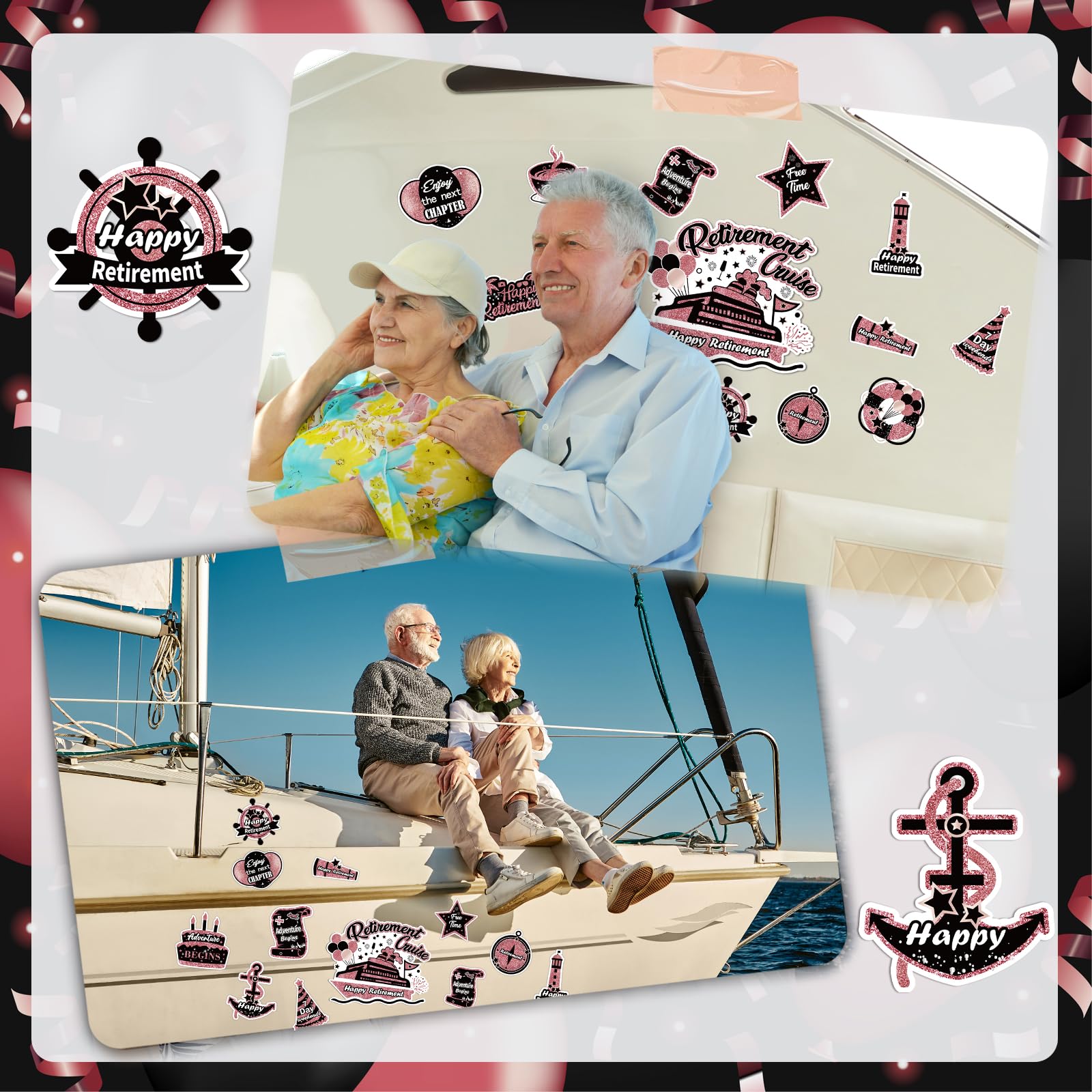 Happy Retirement Cruise Door Magnets Decorations, Rose Gold Happy Retirement Cruise Ship Door Decor Magnetic For Women Men Retir