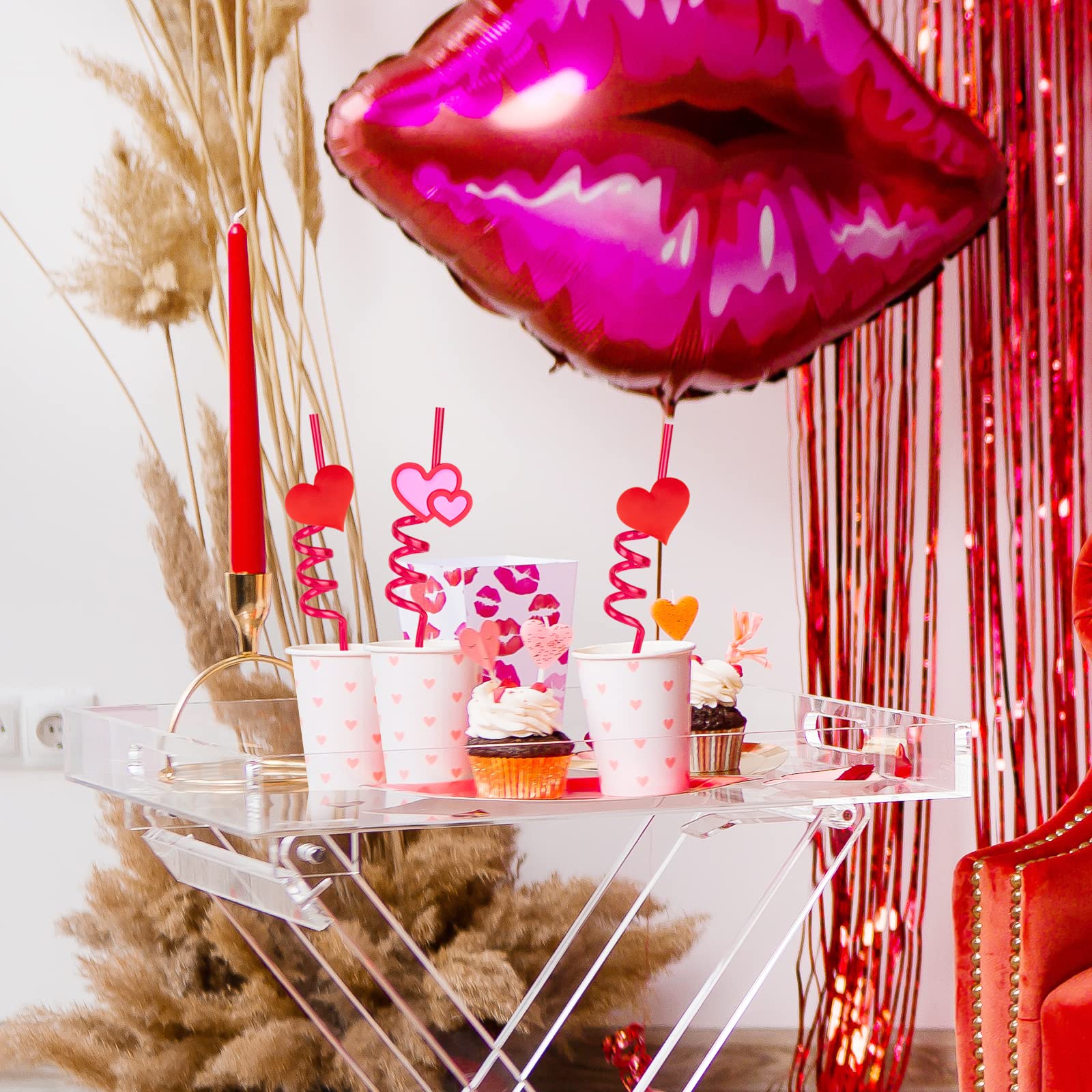 26Pcs Valentines Drinking Straws Reusable Red Love Heart Straws Crazy Loop Straws Valentine School Party Decor Straws For Valent