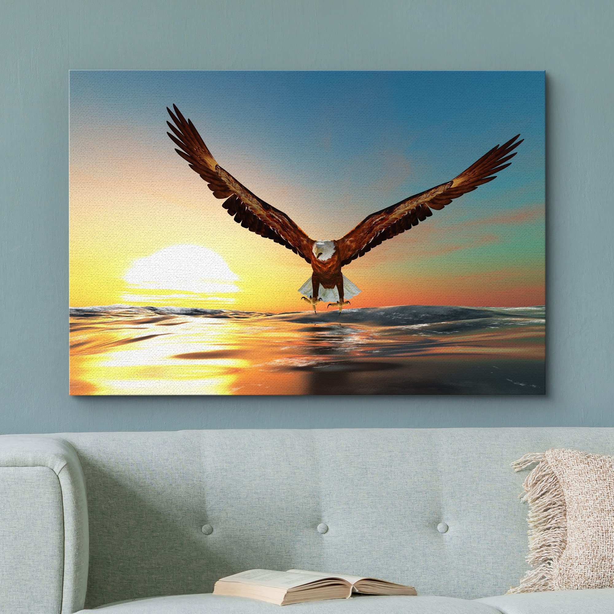 Wall26 - Canvas Prints Wall Art - Bald Eagle Flying Above The Sea | Modern Wall Decor/Home Decoration Stretched Gallery Canvas W