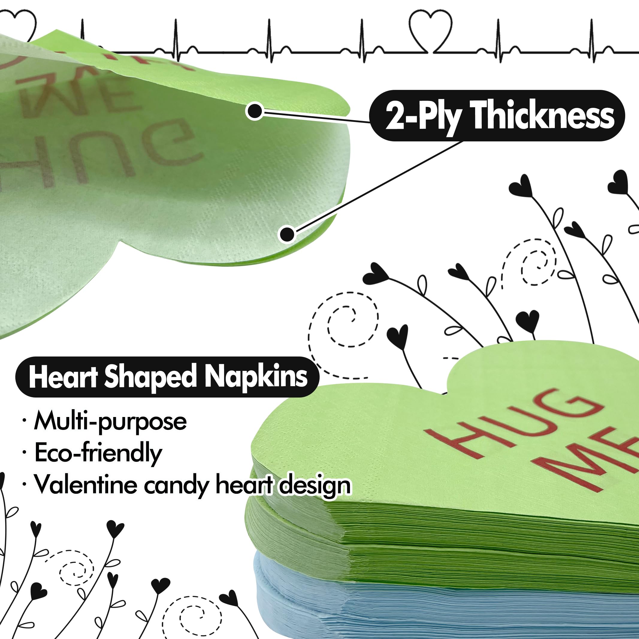 300 Pieces Valentine'S Day Heart Napkins Conversation Heart Napkins Disposable Heart Shaped Paper Napkins Heart Beverage Napkins