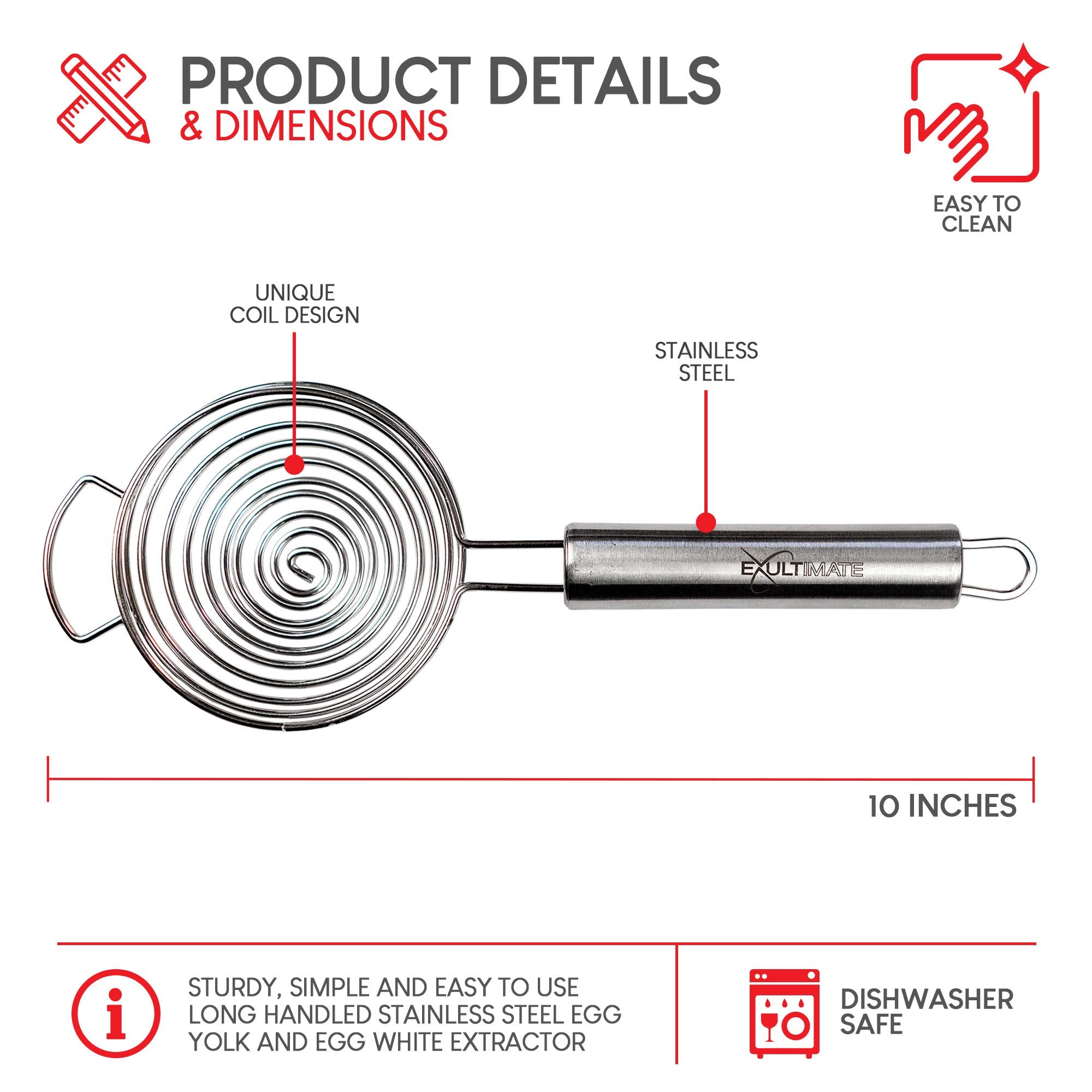 Stainless Steel Egg Separator Tool, Long Handled Egg White Separator No Drips And No Mess Egg Yolk And Egg White Extractor By Ex