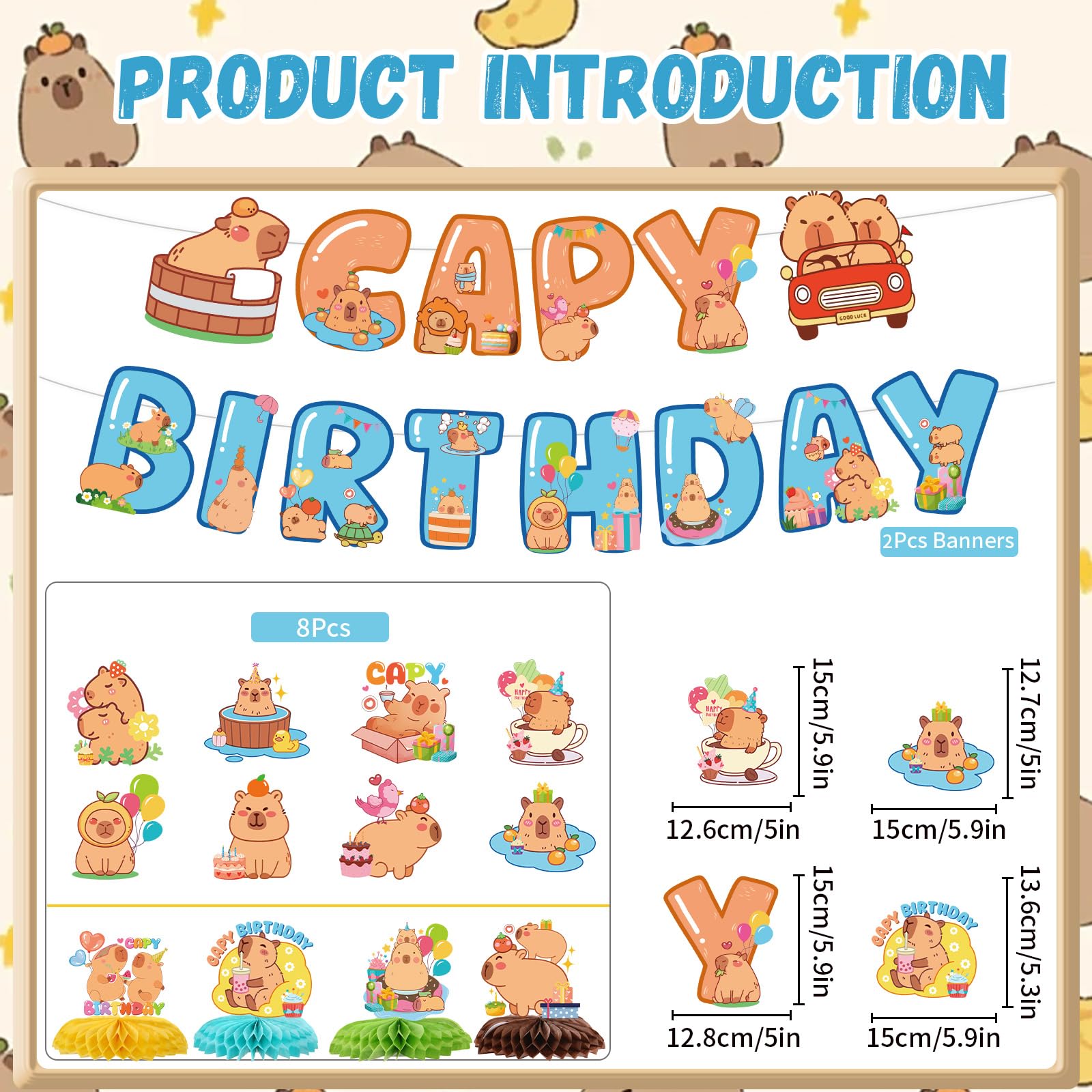 Lovarywow Capybara Birthday Party Decorations - 14PCS Capybara Banners with Hanging Swirls Bday Decoration Cute Capy Animals Hon