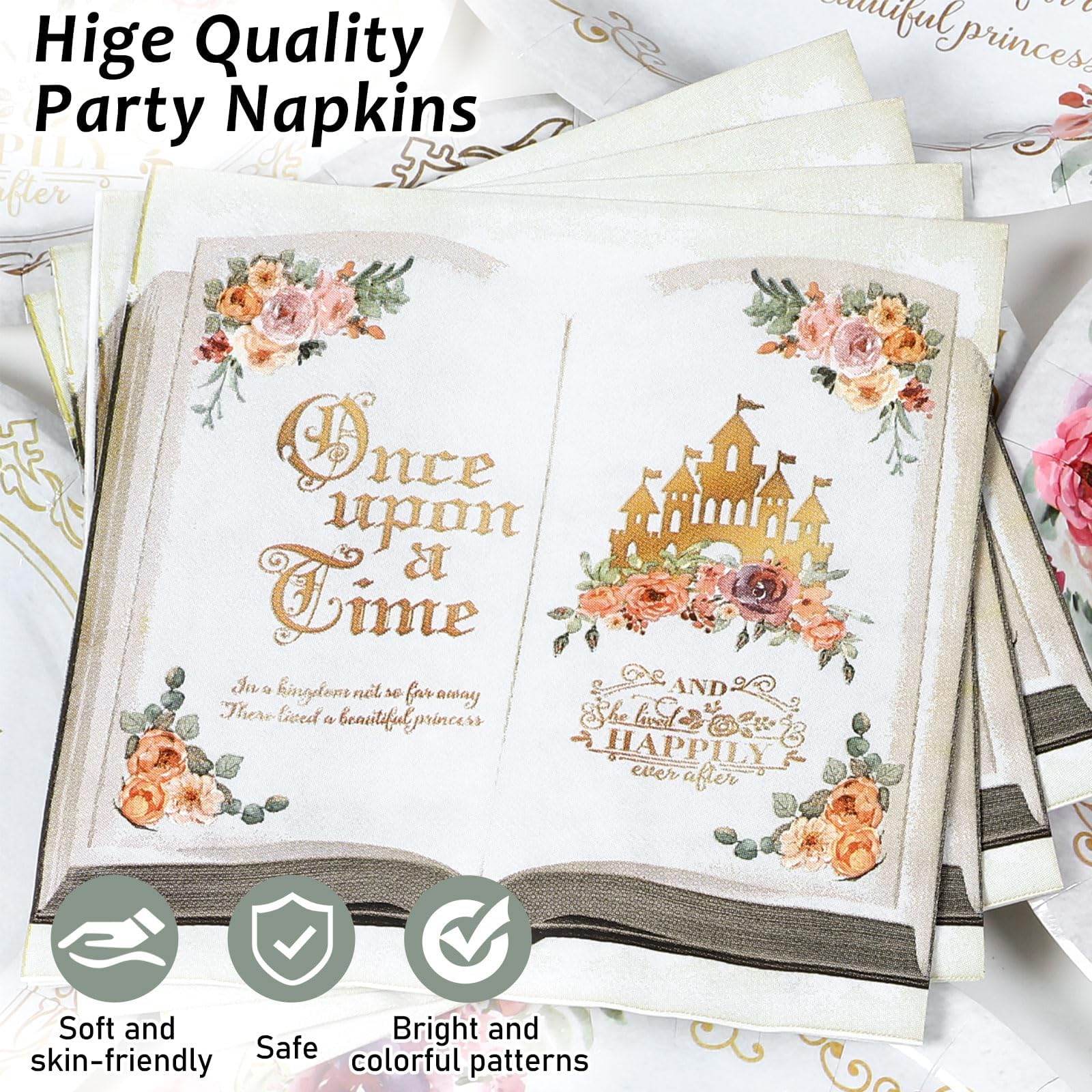 Fairytale Princess Plates And Napkins Once Upon A Time Party Tableware Set Plates For Wedding Girl Pink Floral Gold Castle Dinne