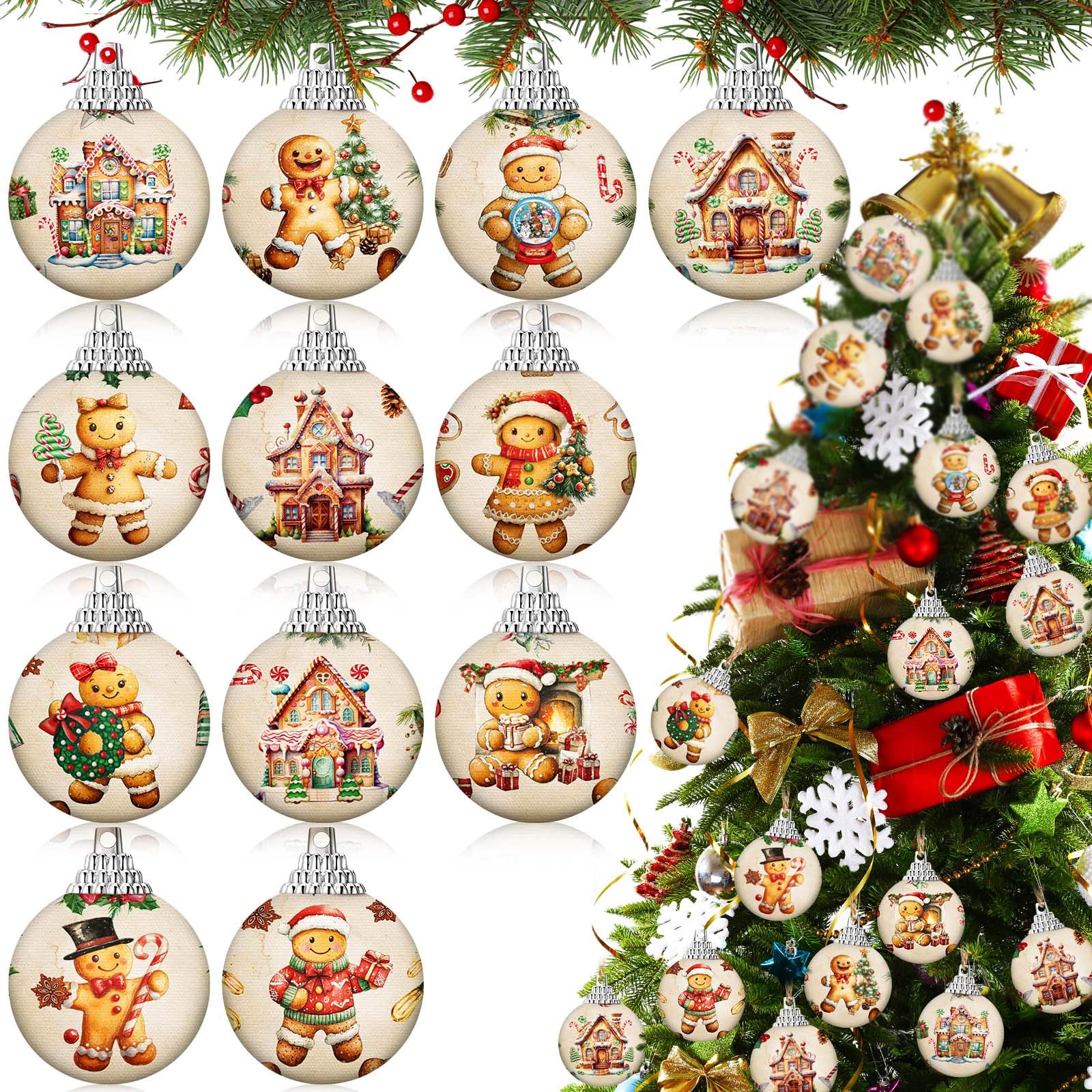 Outus 24 pcs Christmas Tree Ornaments Ball Vintage Gingerbread Man Decorations for Tree Vintage Style Hanging Ornaments Farmhous