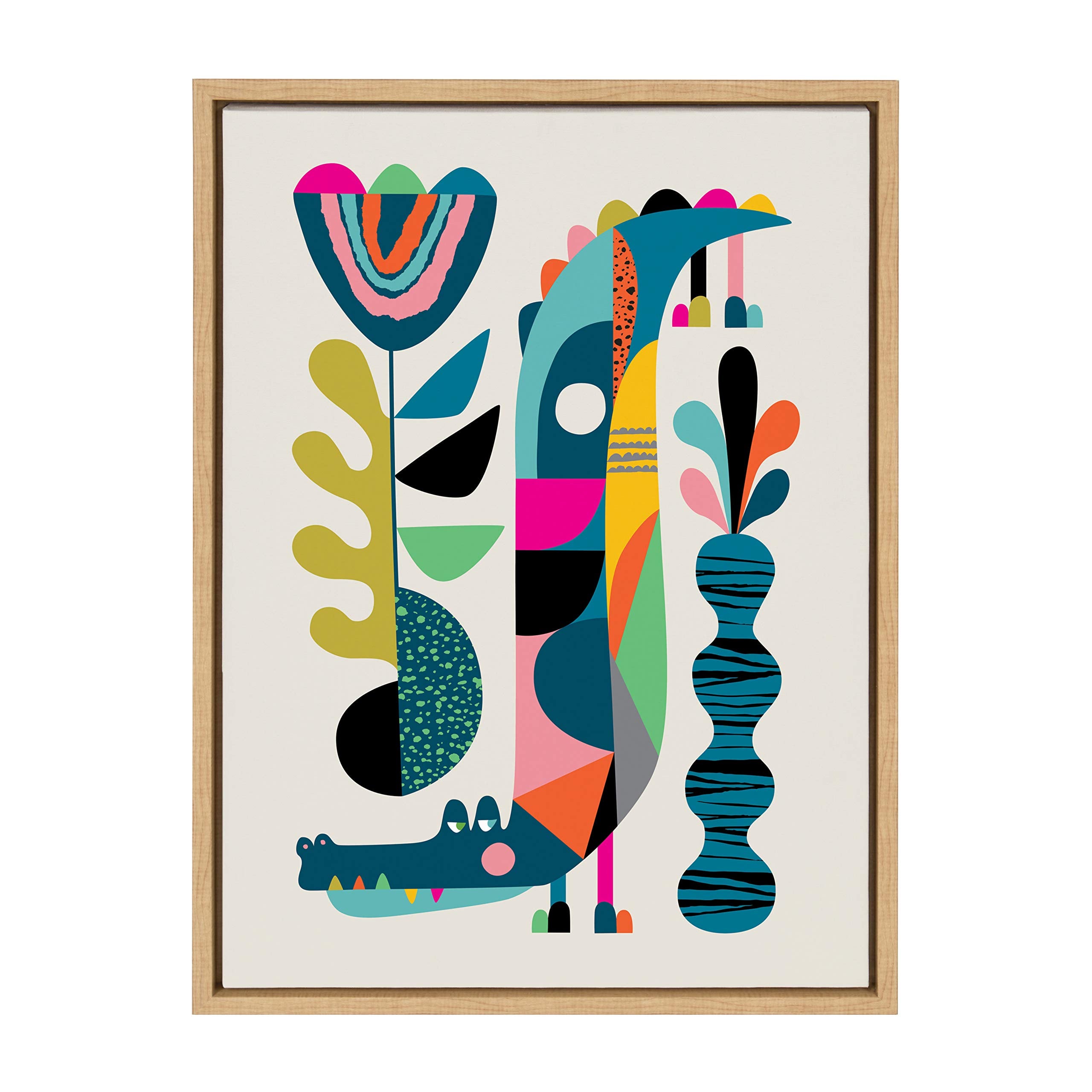 Kate And Laurel Sylvie Mid-Century Crocodile Framed Canvas Wall Art By Rachel Lee Of My Dream Wall, 18X24 Natural, Chic Mid-Cent