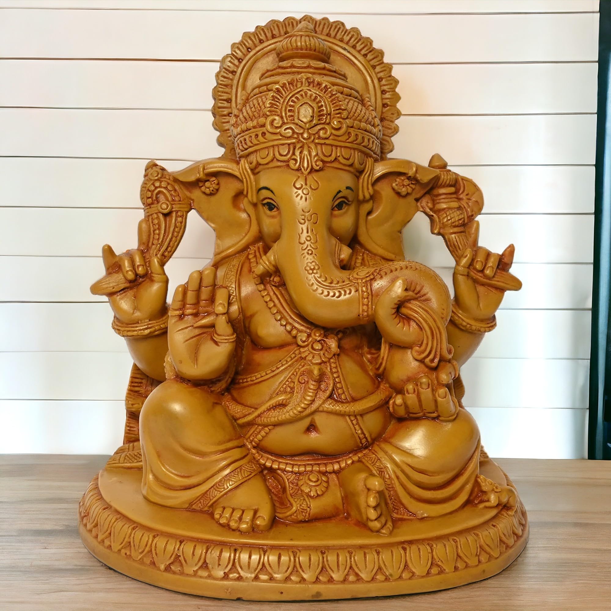Karighar Ganpati Bappa/Ganesh Ji/Ganesha Idol For Home/Living Room/Puja Room/Gifting (Brown,5.15X6.75X7.10 Inches) D0073