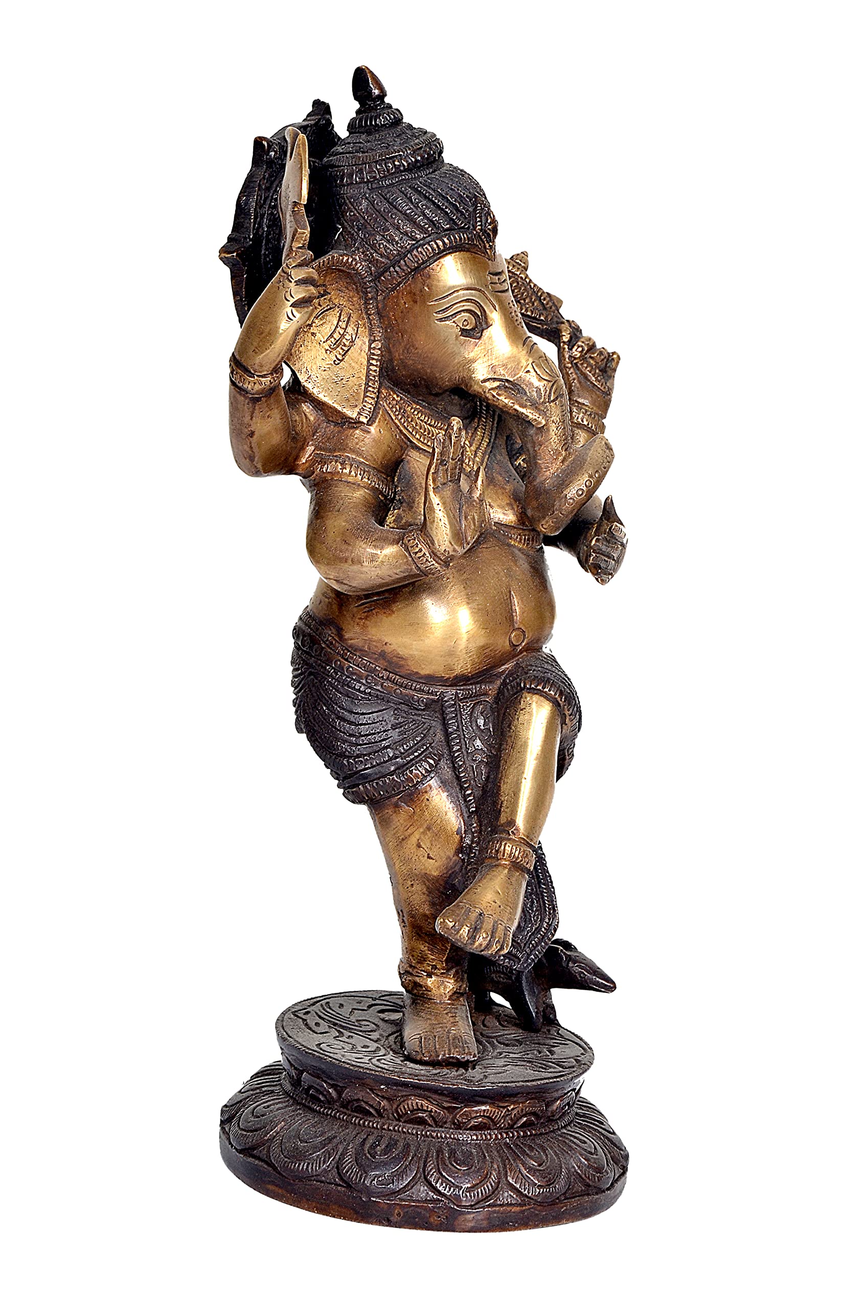 Aona Brass Dancing Ganesha Idol Figurine Ganesha Sculpture Showpiece Decorative, Item Height 12 Inch
