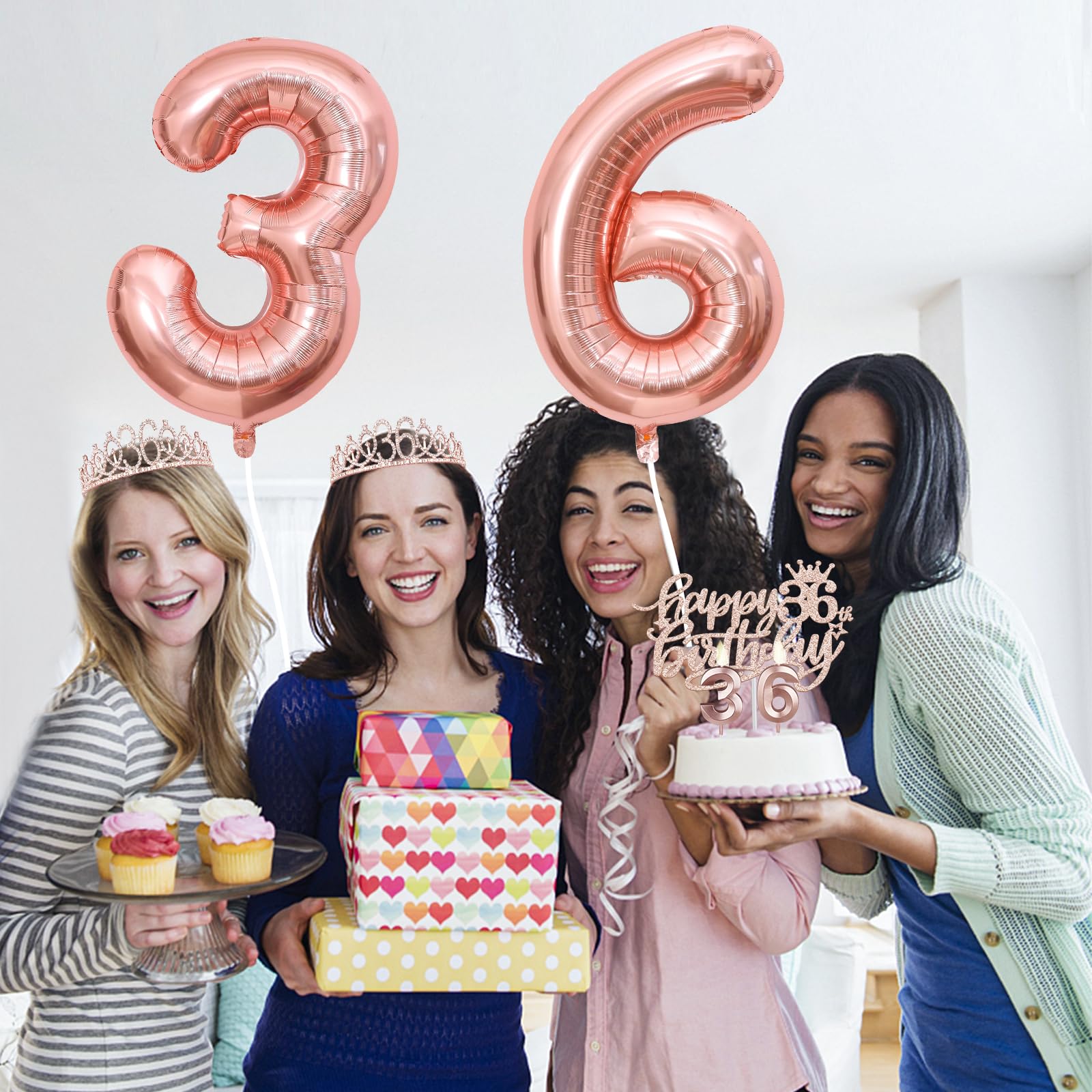 36Th Birthday Decorations For Women Including 36Th Birthday Sash, Tiara/Crown, Candles And Cake Topper, Number 36 Balloons, 36Th