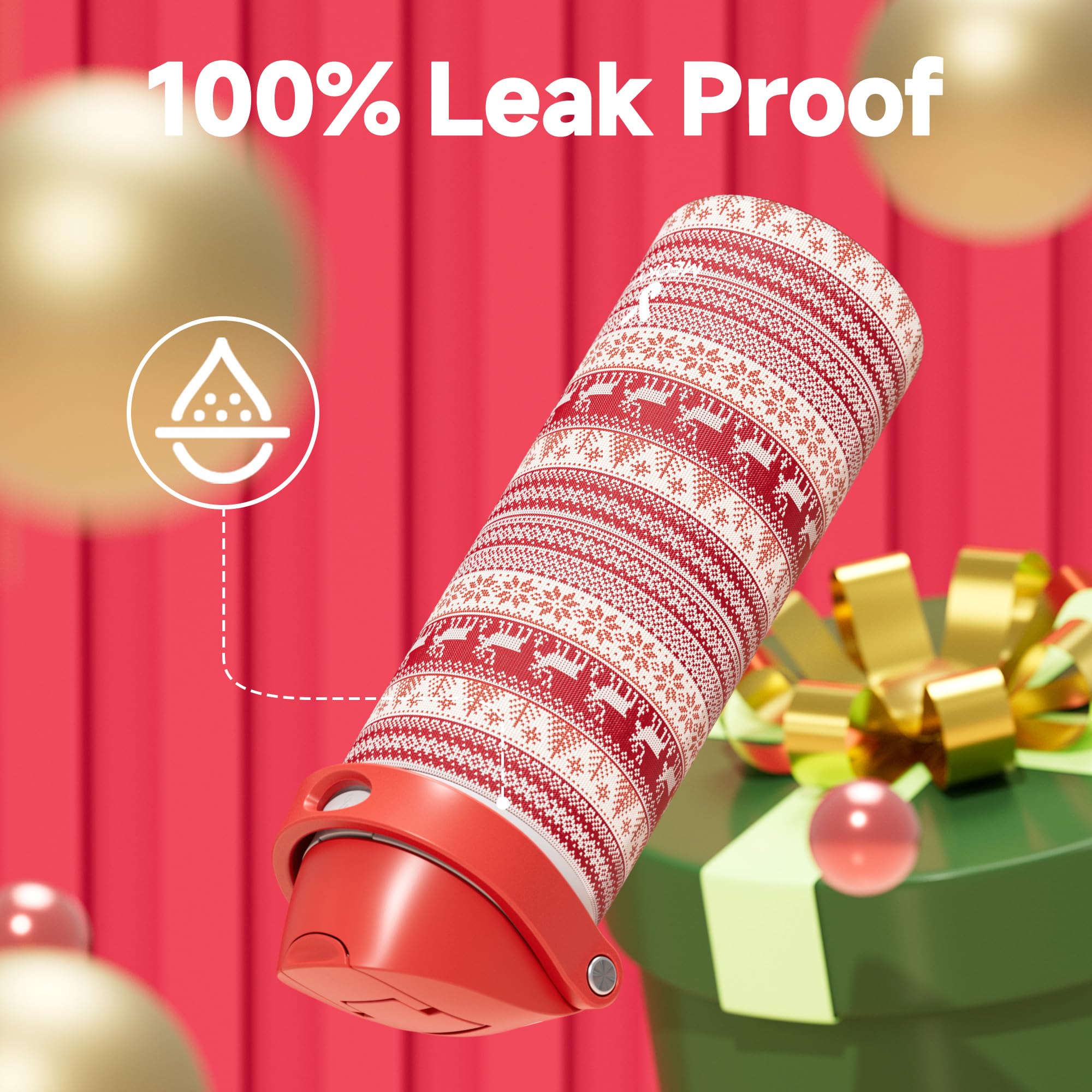 24 oz Insulated Water Bottle for Christmas: Meoky Stainless Steel Water Bottle with Straw and Spout Lid - Leak Proof, Cold for 2
