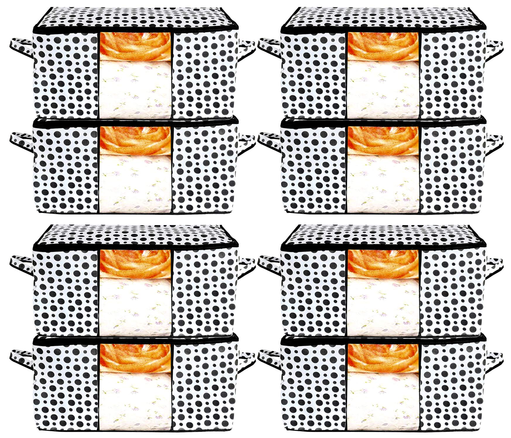 Kuber Industries Polka Dots Design Non Woven 8 Pieces Underbed Storage Bag, Cloth Organiser, Blanket Cover With Transparent Wind