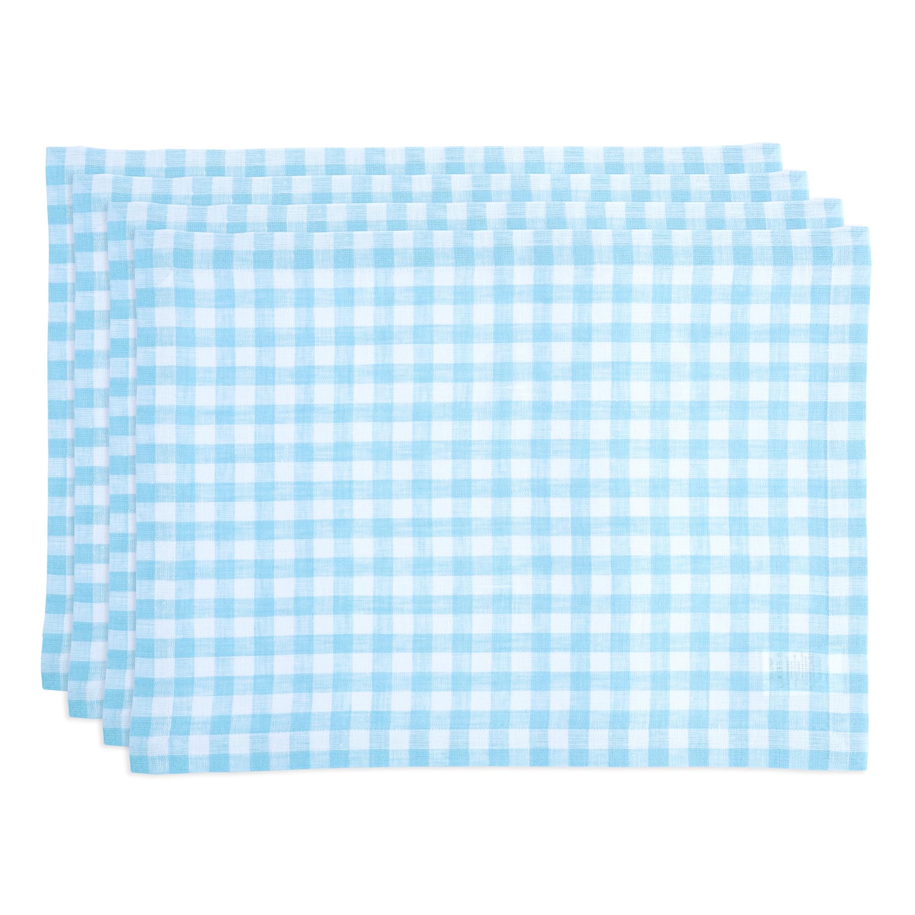 Solino Home Gingham Check Linen Placemats Set Of 4 - 100% Pure Linen Blue Bell Plaid Placemats 19 '' L X 14 '' W Inch - Machine