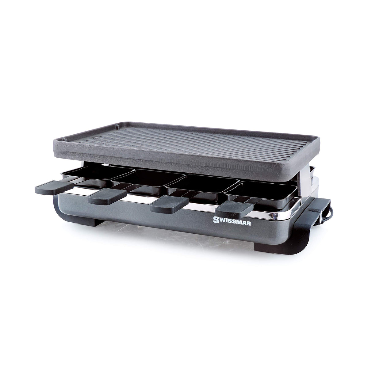 Swissmar Kf-77040 Classic 8-Person Raclette With Reversible Cast Iron Grill Plate/Crepe Top, Black
