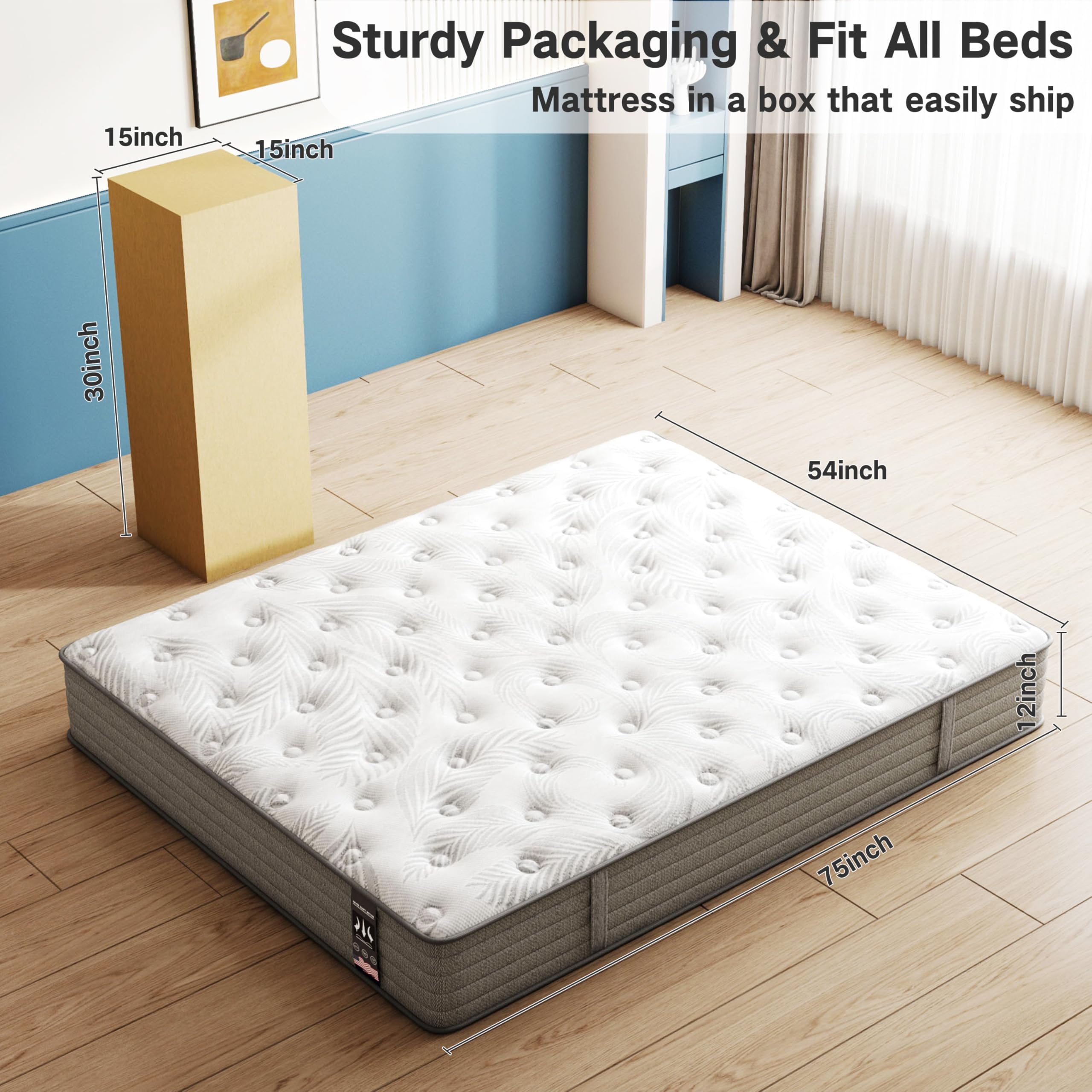 Full Size Mattress 12 Inch, Gel Memory Foam Mattress, Hybrid Mattress In A Box With Pocket Spring, Soft & Comfortable Medium Fir