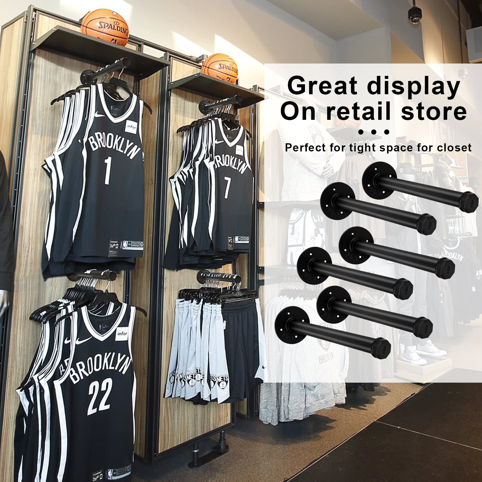 6 Pcs 12 Inch Industrial Pipe Clothes Bar, Pipe Clothing Rack For Hanging Clothes, Wall Mounted Clothes Rack, Wall Clothes Rods,