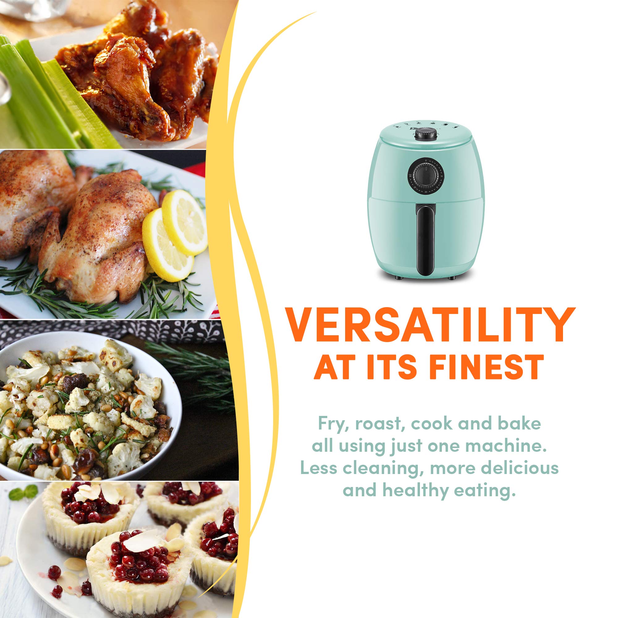 Elite Gourmet Eaf-0201Bl Personal Compact Space Saving Electric Hot Air Fryer Oil-Less Healthy Cooker, Timer & Temperature Contr