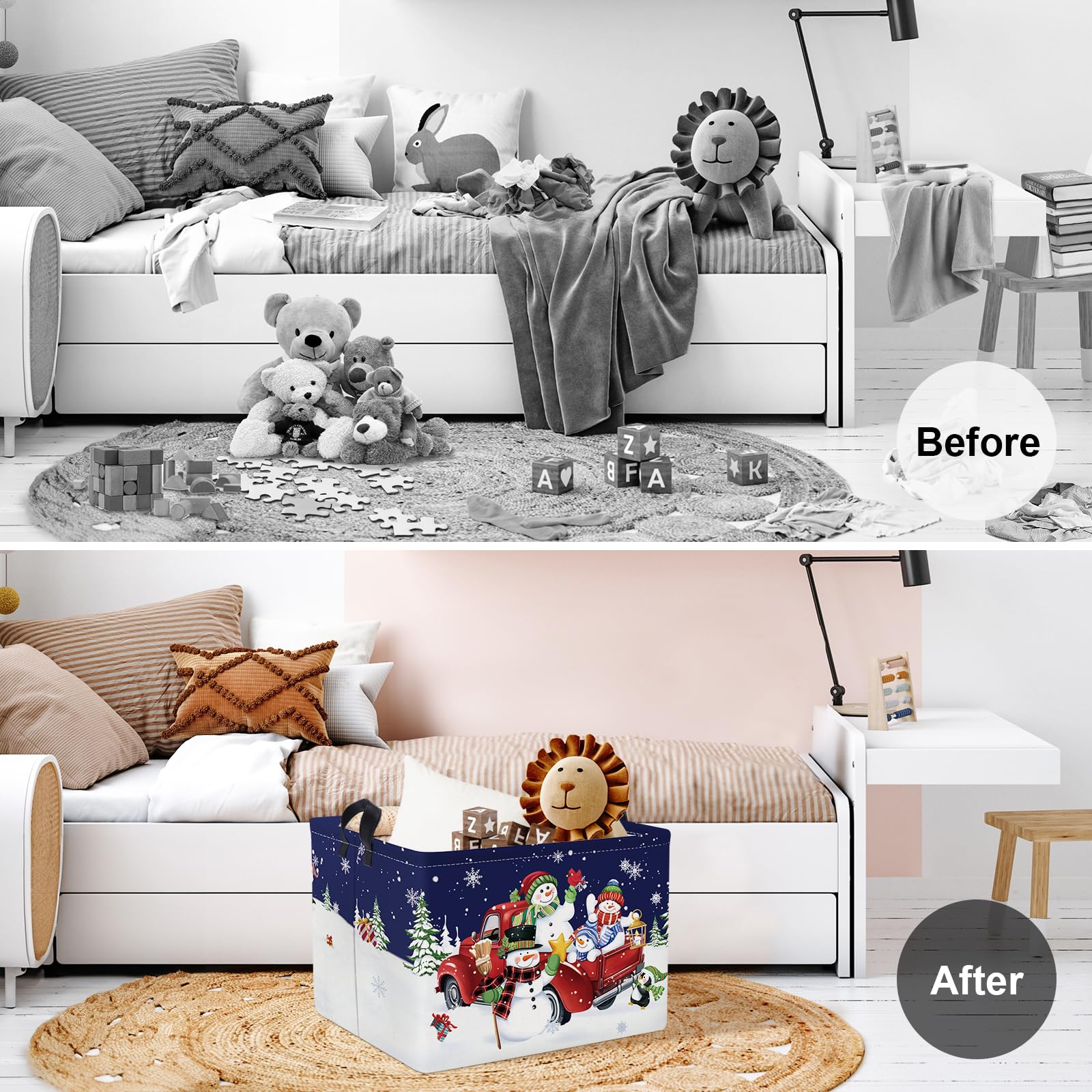 Clastyle Gnome Penguin Snowman Basket Christmas Tree Snowflake Gift Basket Winter Moon Night Storage Bin Rectangle Kid Clothes T