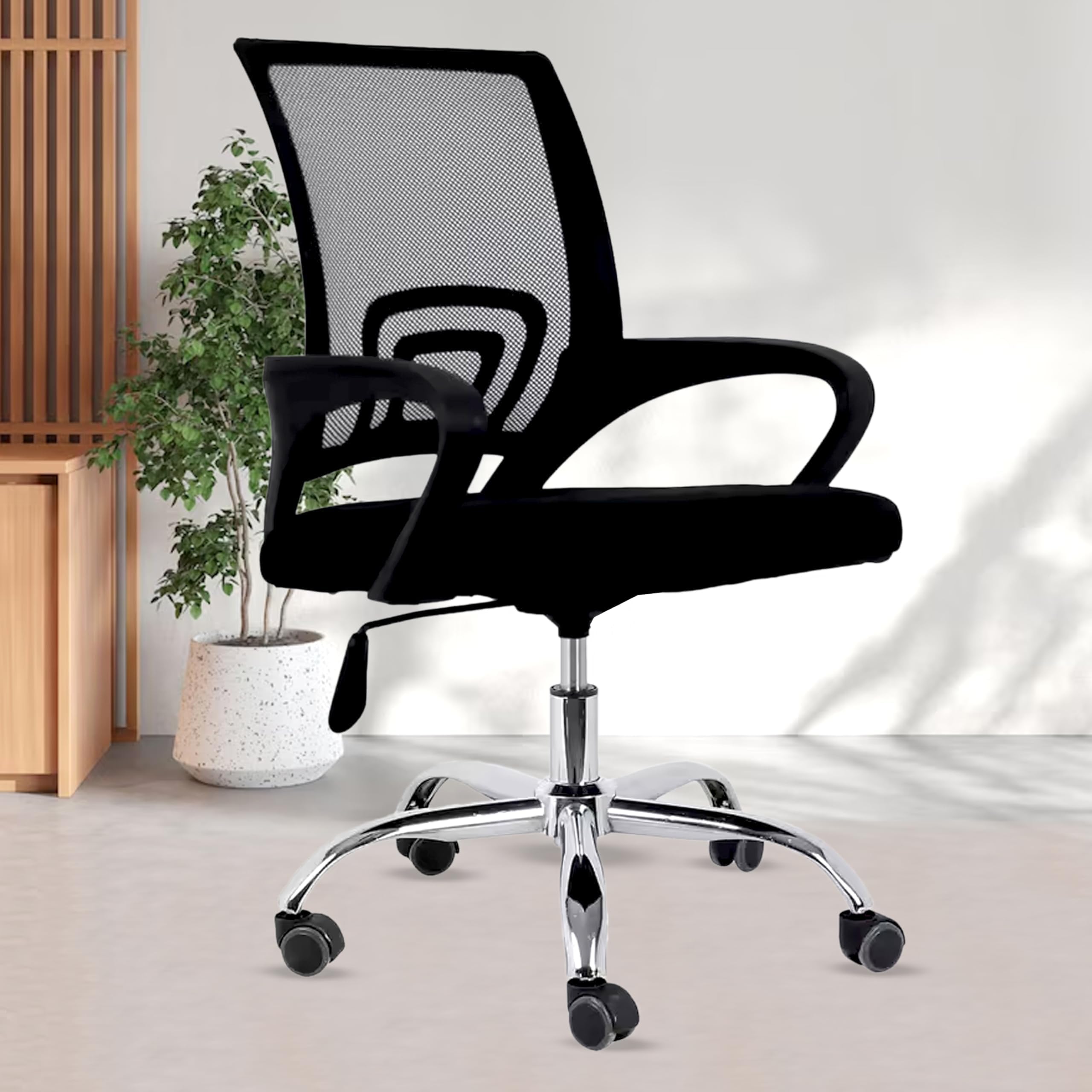 Casa Haus, Desk Mesh Computer Chair With Armrest Executive Rolling Swivel Adjustable Mid Back Chair  Black & Black Handle