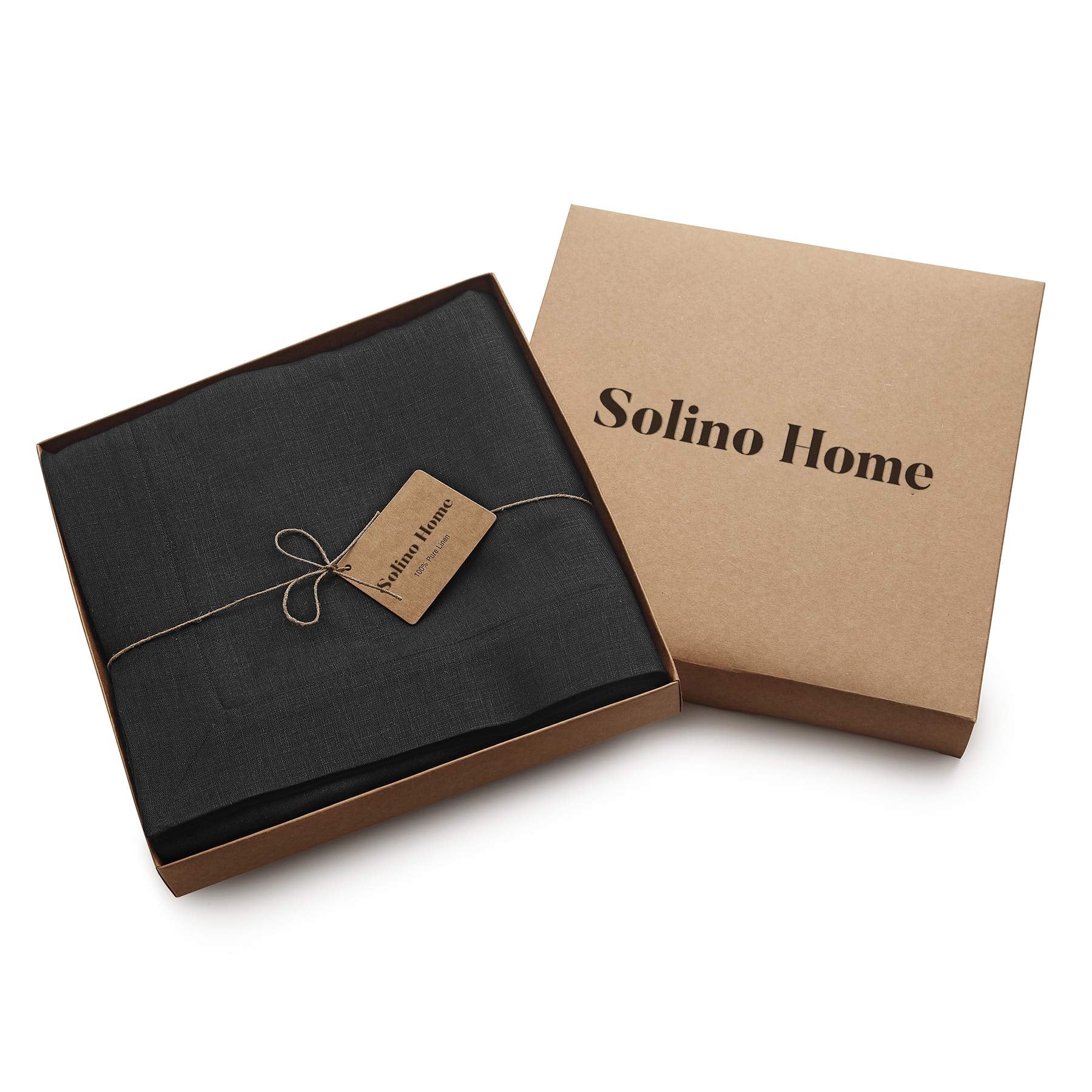 Solino Home Linen Black Tablecloth 60 x 132 Inch - 100% Pure Linen Rectangular Tablecloth - Machine Washable Table Cloth for Fal
