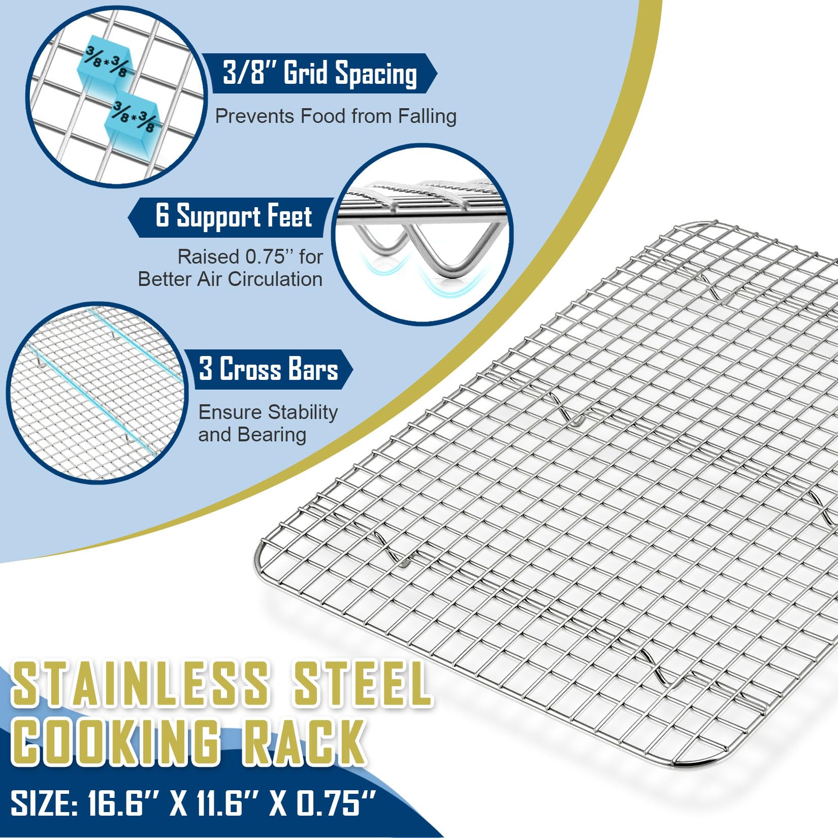 17.5 Inch Baking Sheet Pan With Rack Set, Joyfair Stainless Steel Half Size Oven Cookie Sheet Tray With Cooling Rack, Non-Toxic