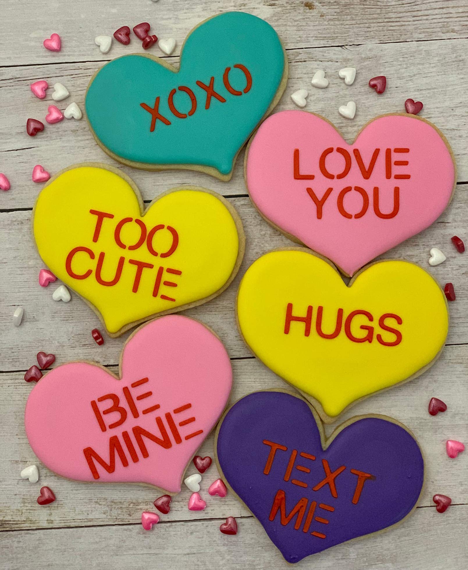 Conversation Hearts Cookie Stencil Or Number Cookies Stencils With Letter, Cookie Decor With Love Phrase Sign And Other Pattern