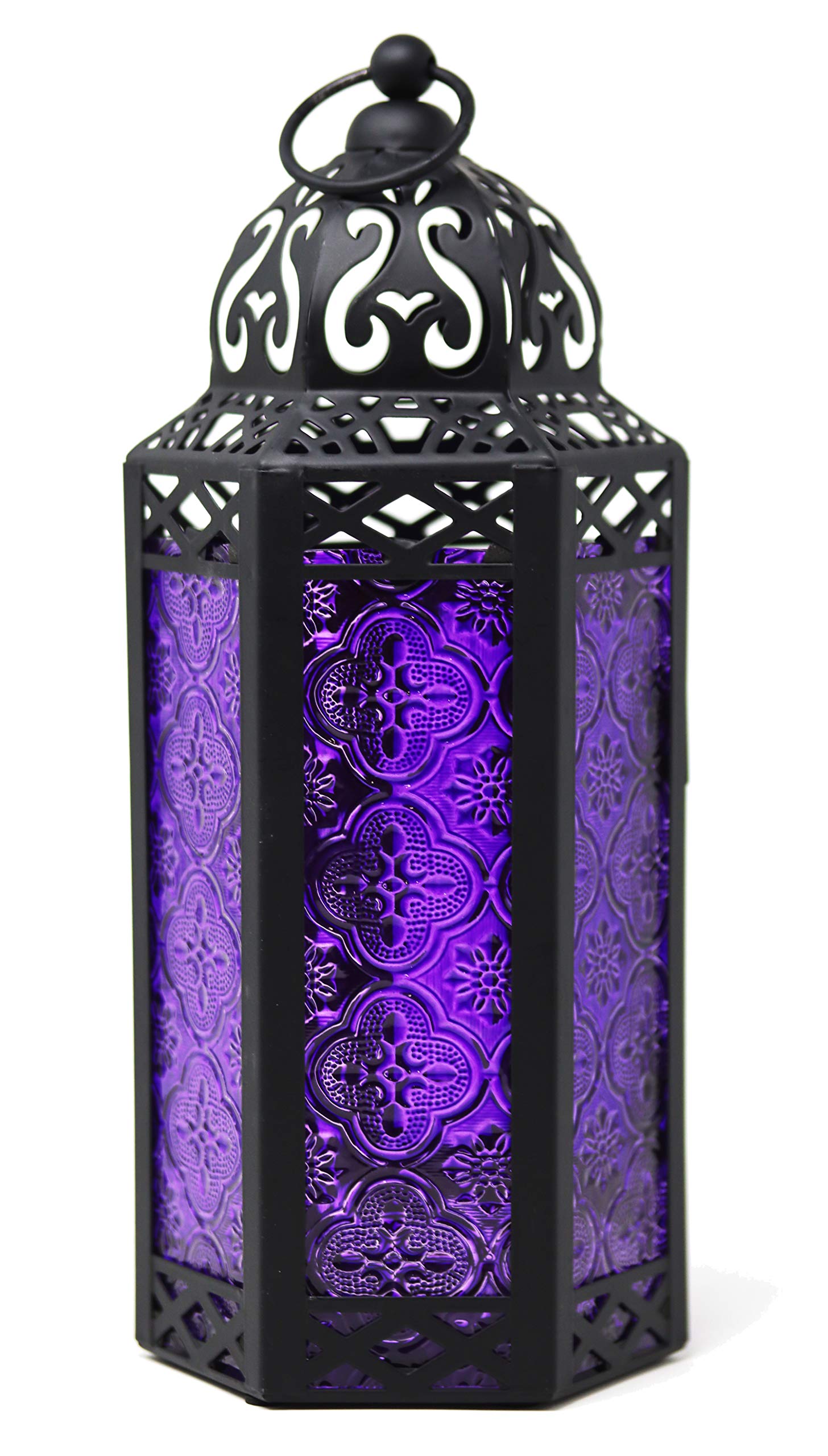 VELA LANTERNS Purple Gothic Moroccan Candle Lantern Decorative Candle Holder Lamp for Table or Hanging, Ramadan Decorations, Ind