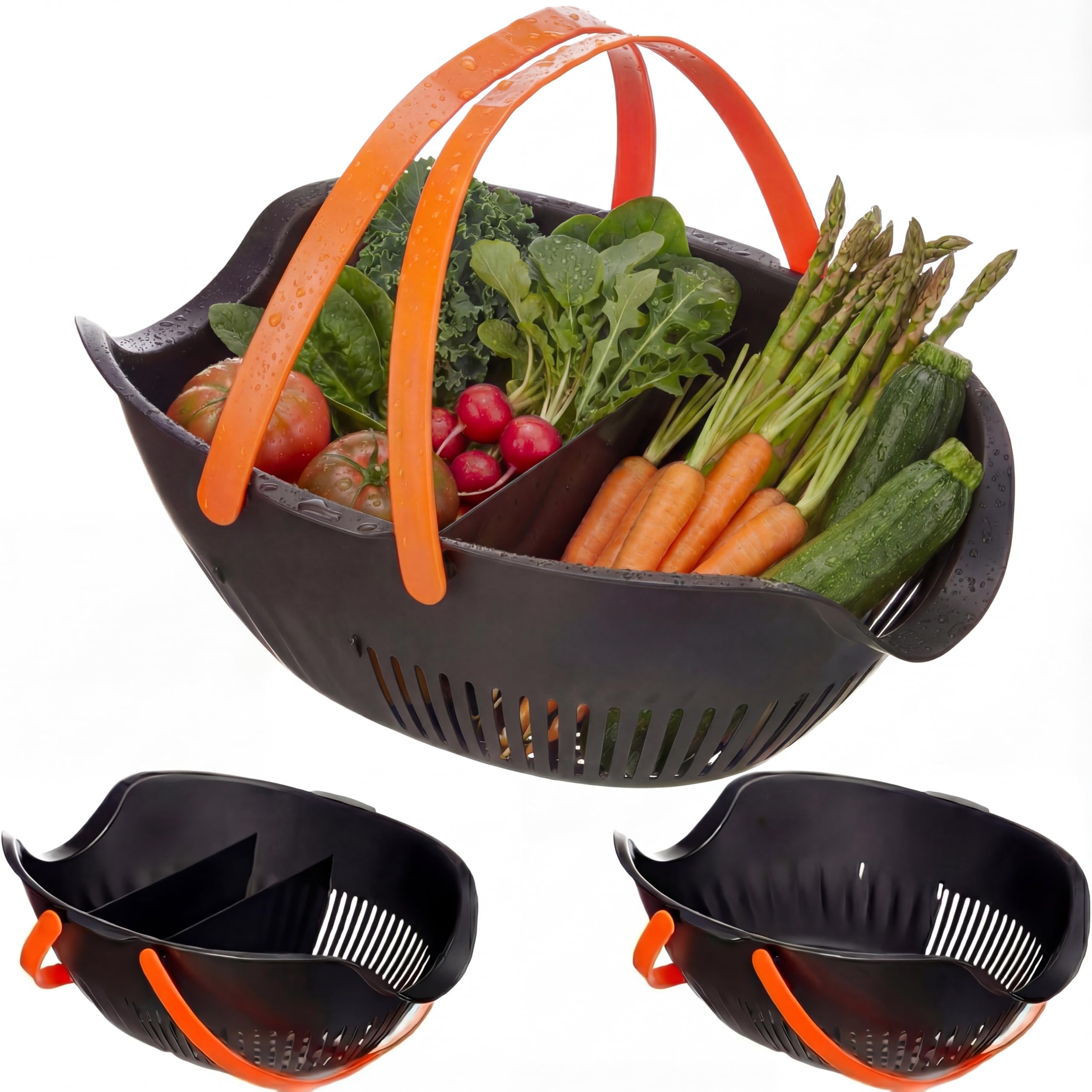 Nuogo 3 Pcs Garden Harvest Basket with Dividers Tool Caddy,Black