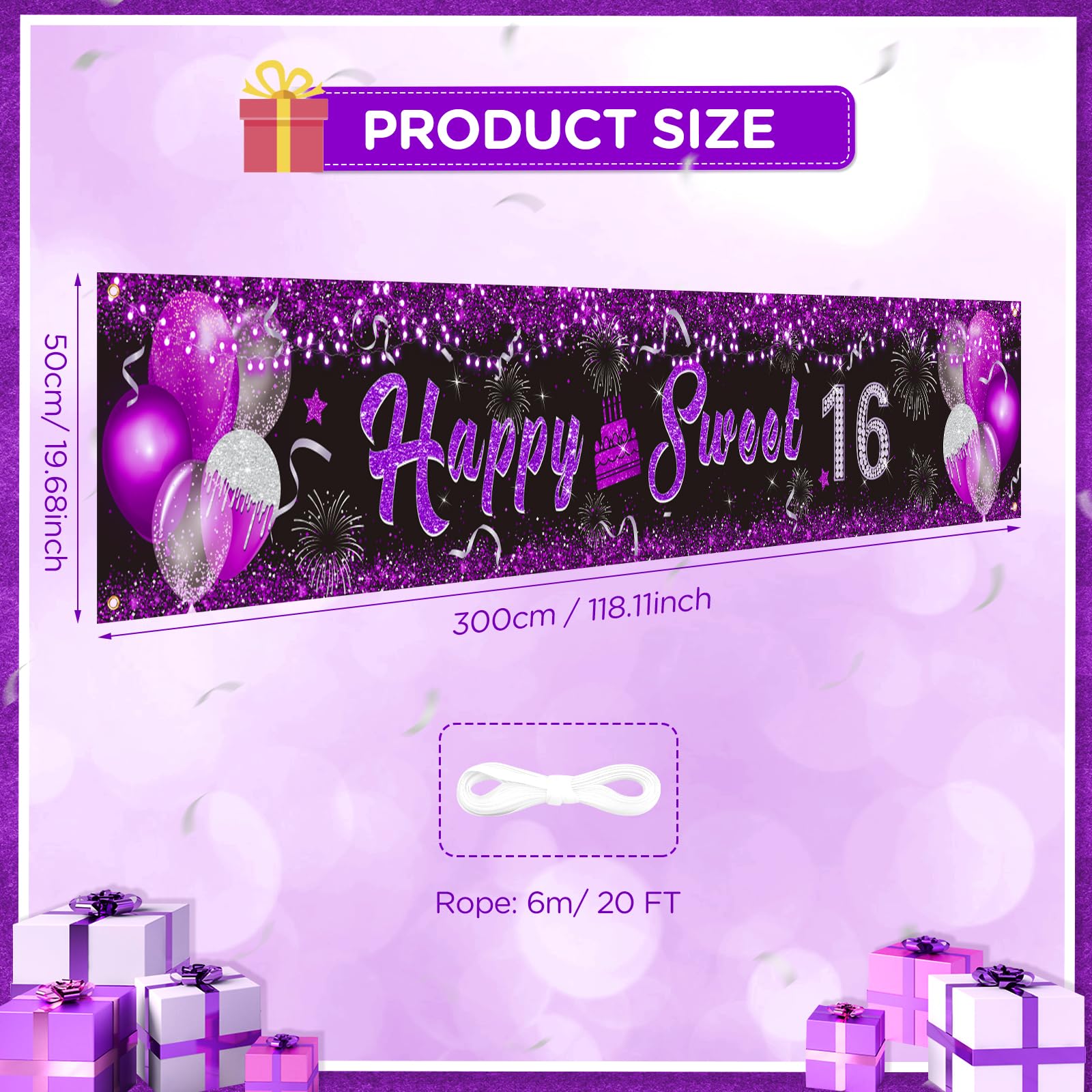 Purple 16Th Birthday Decorations Banner For Girls Happy Sweet 16 Birthday Yard Banner Black Purple And Silver 16Th Birthday Yard