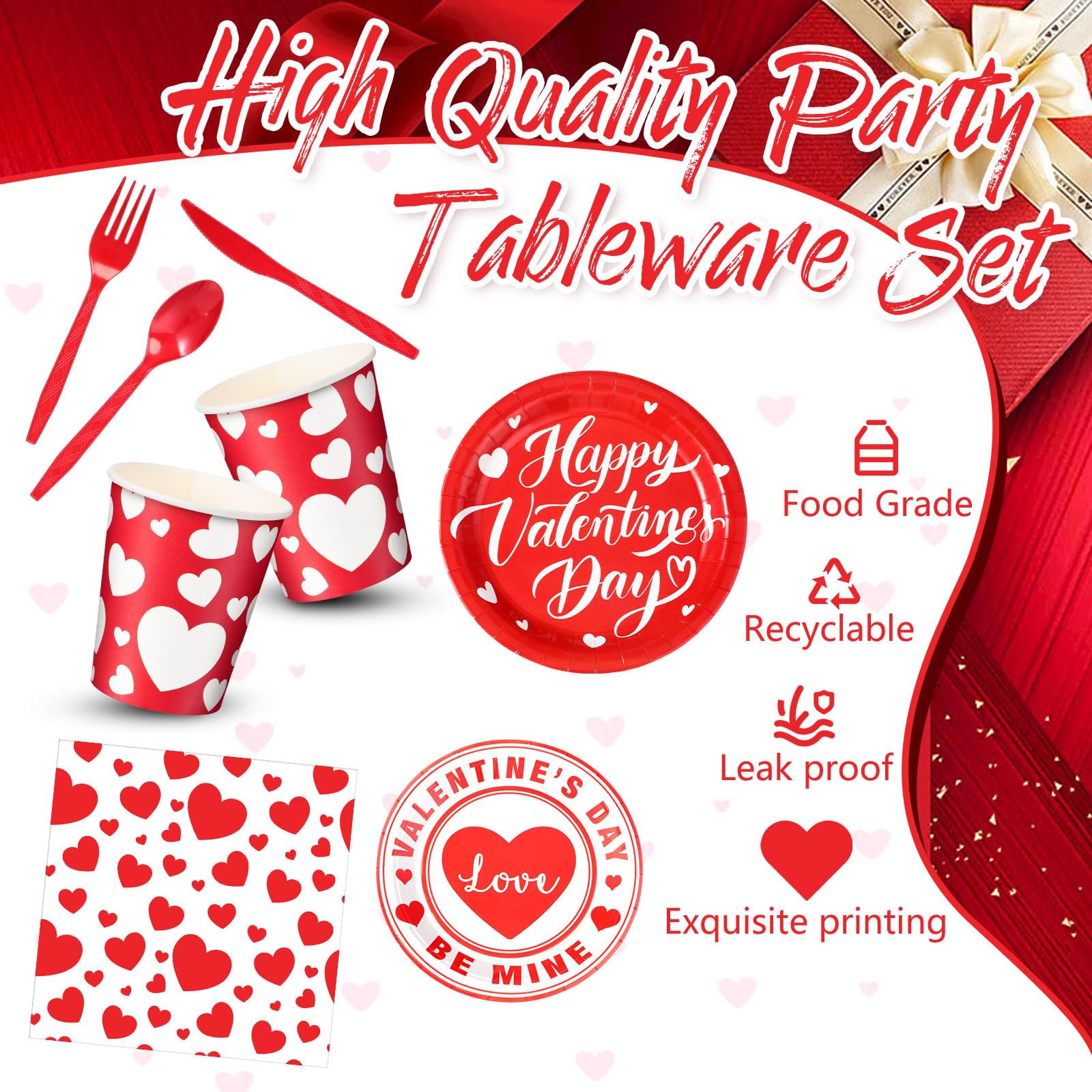 Sunnychicc 240 Pcs Valentine'S Day Party Supplies Plates And Napkins Cups Valentine'S Day Disposable Dinner Dessert Plates Heart