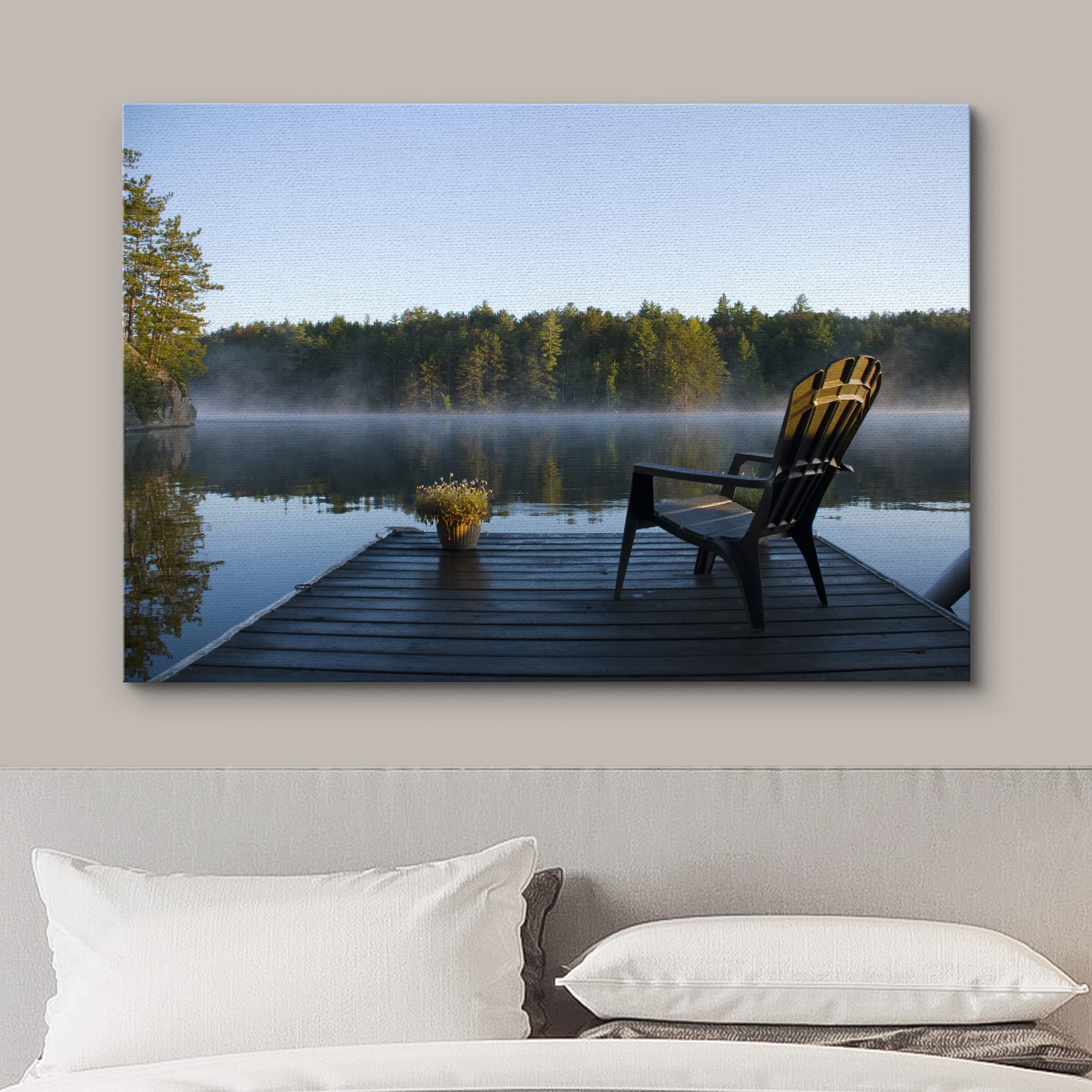 wall26 Canvas Print Wall Art View of The Lake at Dawn Nature Wilderness Photography Realism Rustic Scenic Relax/Calm Multicolor Zen Colorful for Living Room  Bedroom  Office - 12''x18''