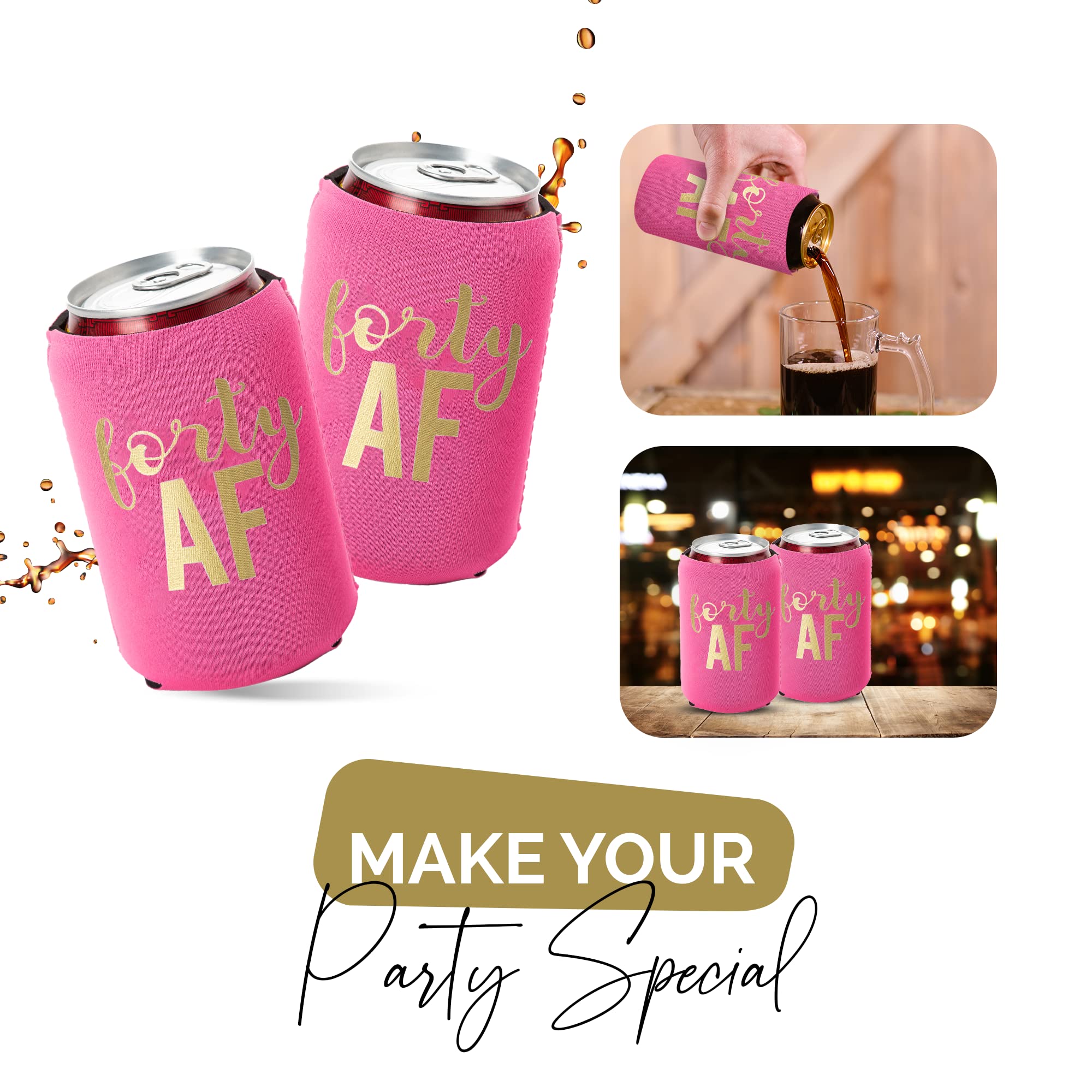 Forty Af Can Coolers, Black And Gold 40Th Birthday Decorations Man, 40 Af Set Of 12 40Th Birthday Party Favors, Perfect 40Th Bir