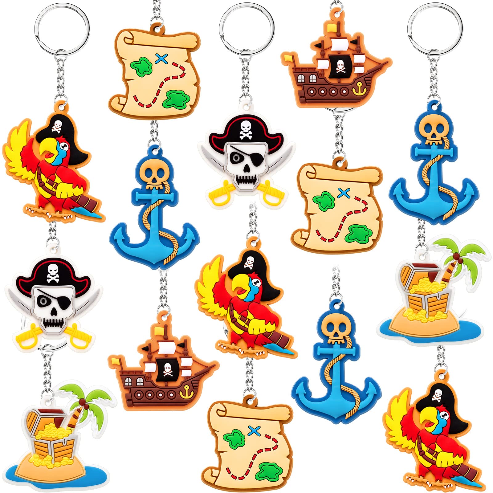 Taiyin 30 Pcs Circus Party Favors Ninja Clown Animals Pirate Themed Keychain for Carnival Birthday Party Supplies(Pirate)