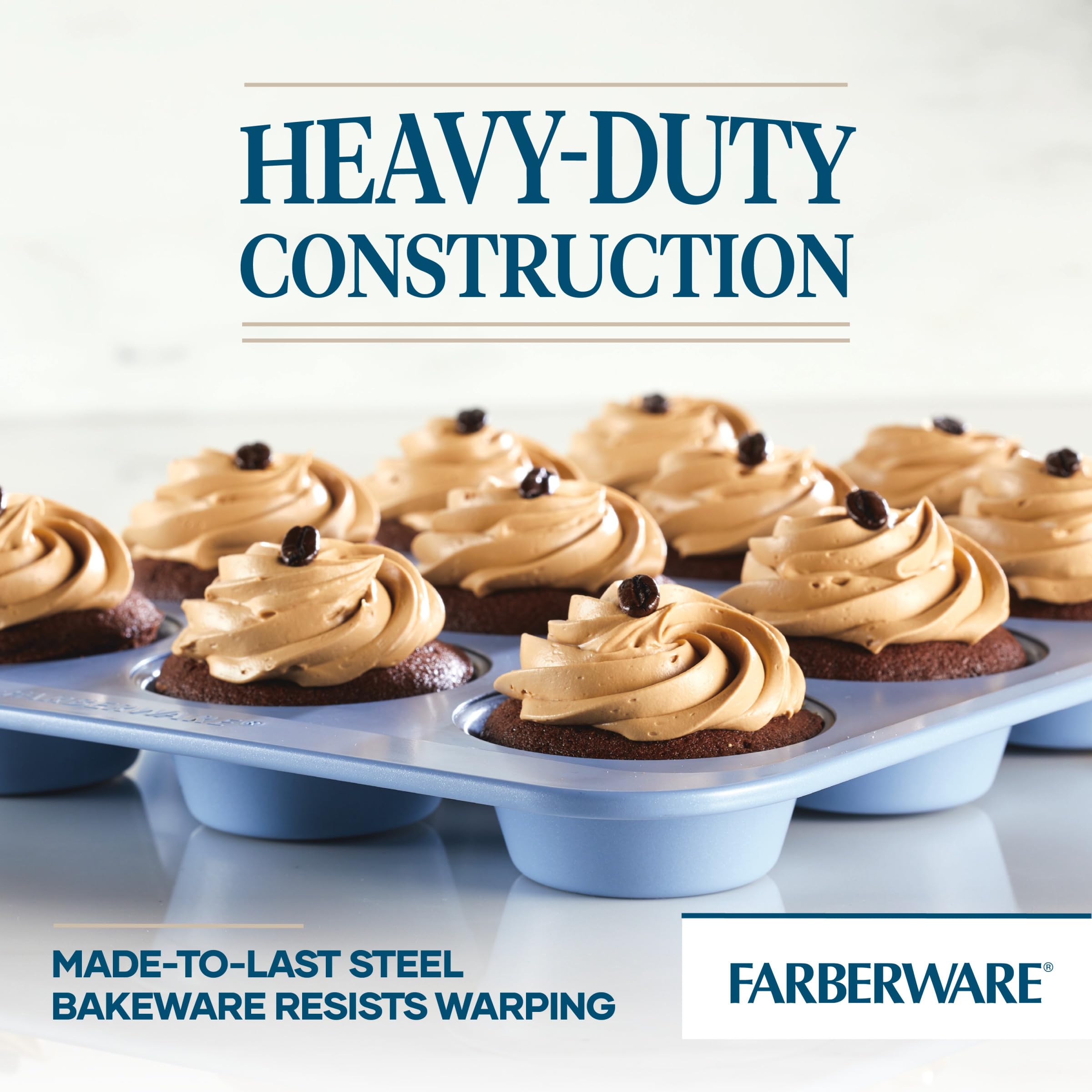 Farberware Muffin Pan, 12-Cup Nonstick Bakeware, Steel, Blue, Model 48793