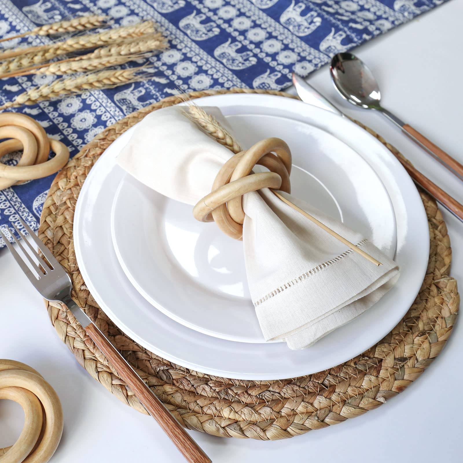 Wonlex Wooden Napkin Rings Set Of 6, Farmhouse Wood Napkin Ring, Handmade Serviette Buckles Holder For Table Setting, Wedding, T
