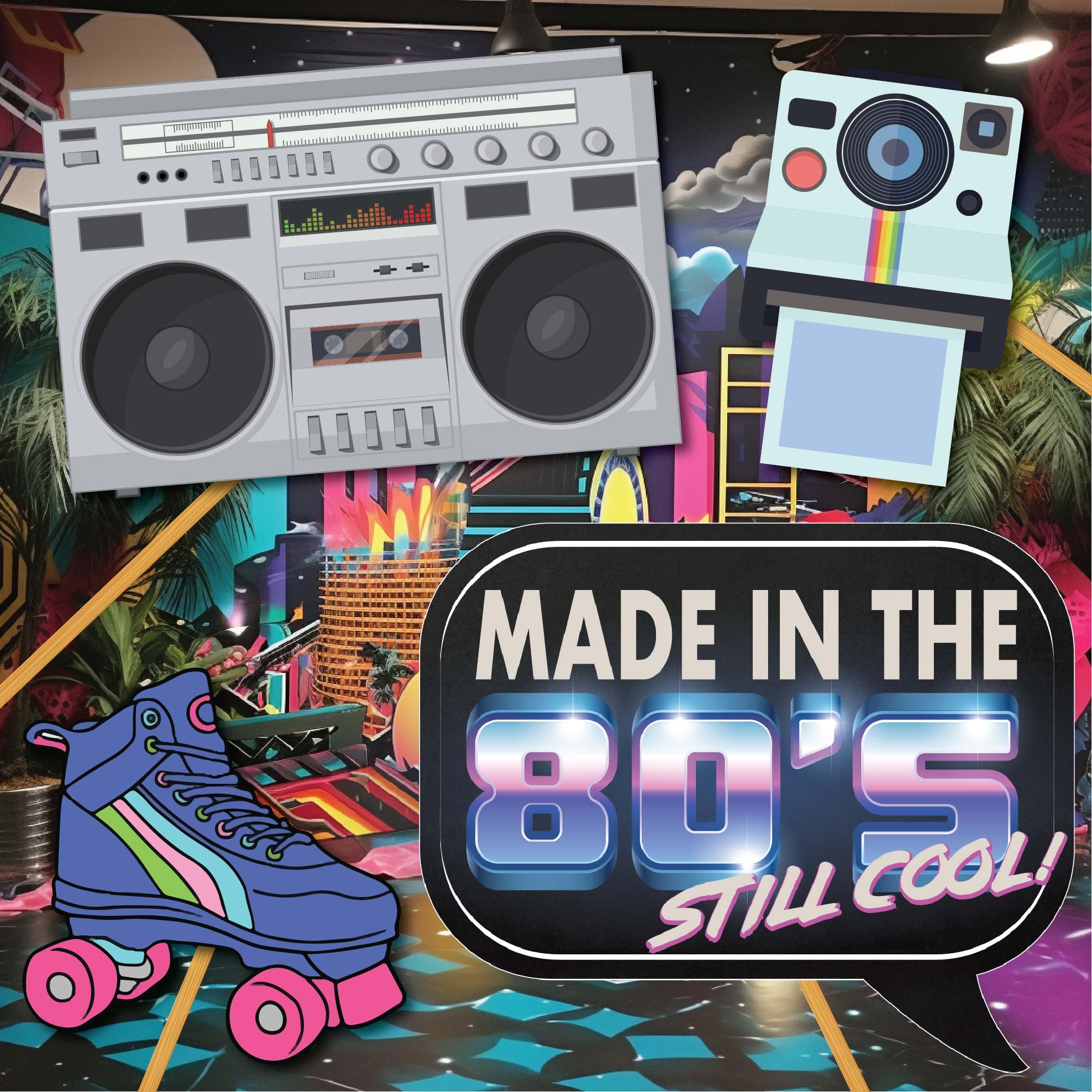 80s Photo Booth Props - 41-pc Photo Prop Kit with 8 x 10-Inch Sign  60 Adhesive Pads  45 Sticks - 80s Decorations - 80s Theme Party Decorations - 80's Theme Party Supplies
