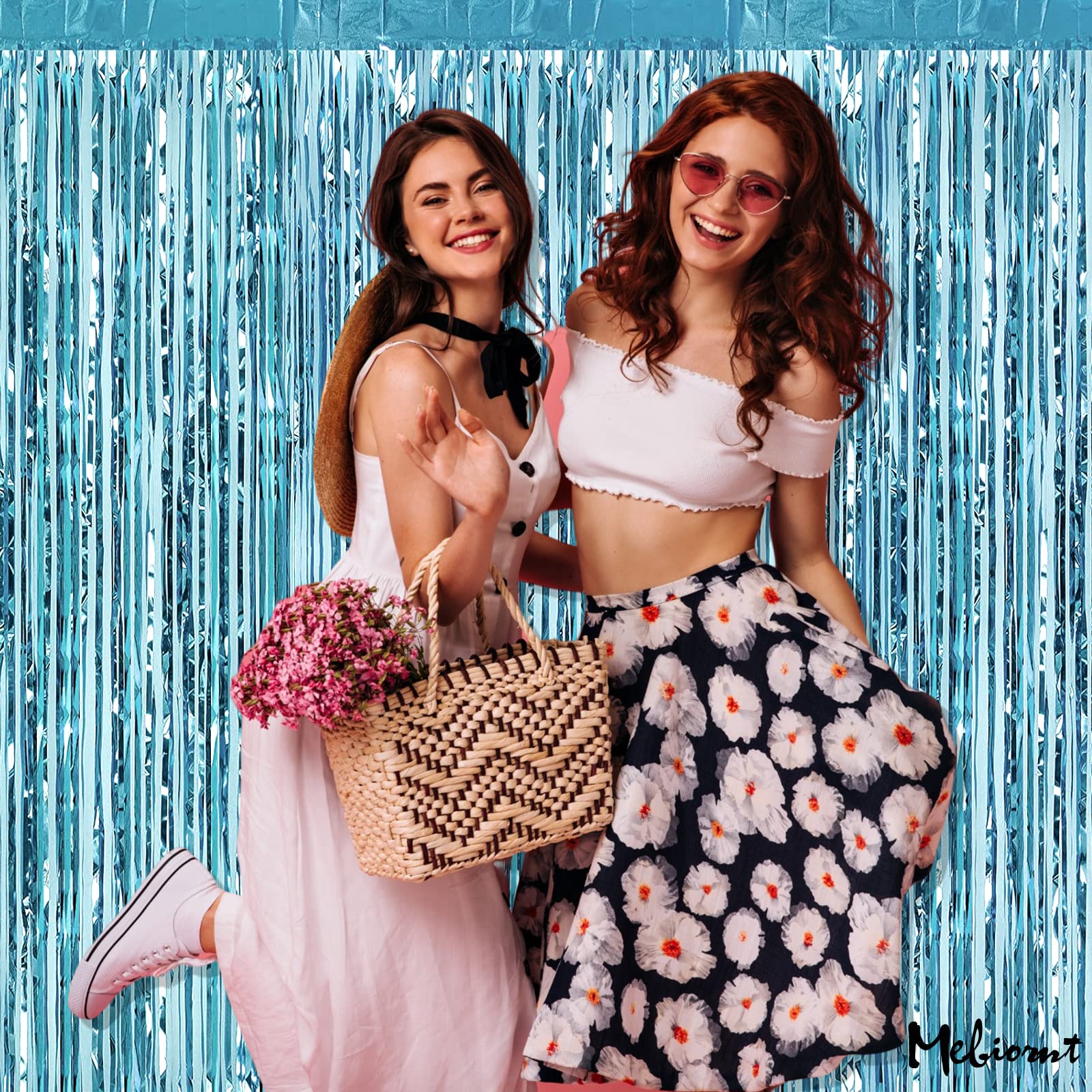 4 Pack Light Blue Fringe Curtain Backdrop  3.2Ft x 9.8Ft Metallic Tinsel Foil Fringe Streamers Curtains Background for Photo Booth Birthday Wedding Baby Shower Party Thanksgiving Christmas Decorations
