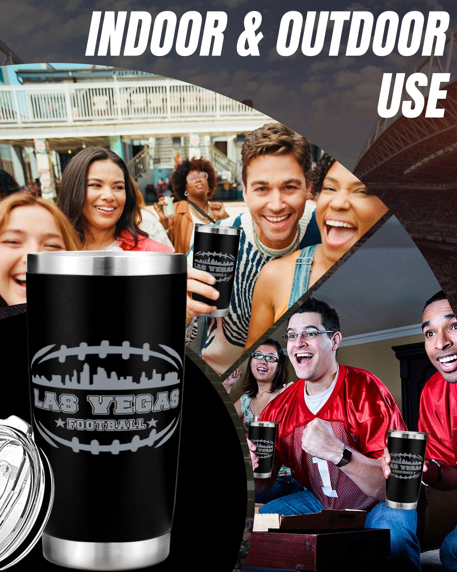 Football Fan 20 Oz Insulated Travel Coffee Cup Mug Tumbler with Lid Las Vegas Themed Merch Shop Men Women Sport Stuff Gear Raide