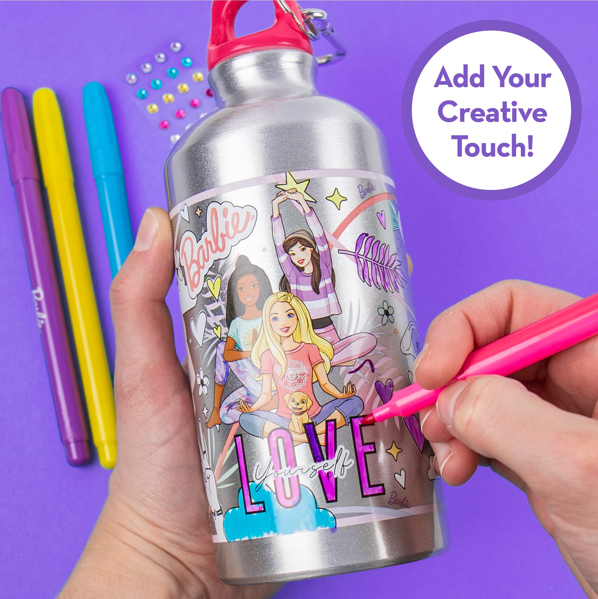 Barbie Color Your Own Water Bottle  Color Your Own Water Bottle  Great For Travel & Road Trips  Sports & School  Creative Gift Idea  Arts & Crafts Activity Kids Ages 6  7  8  9  10 Pink