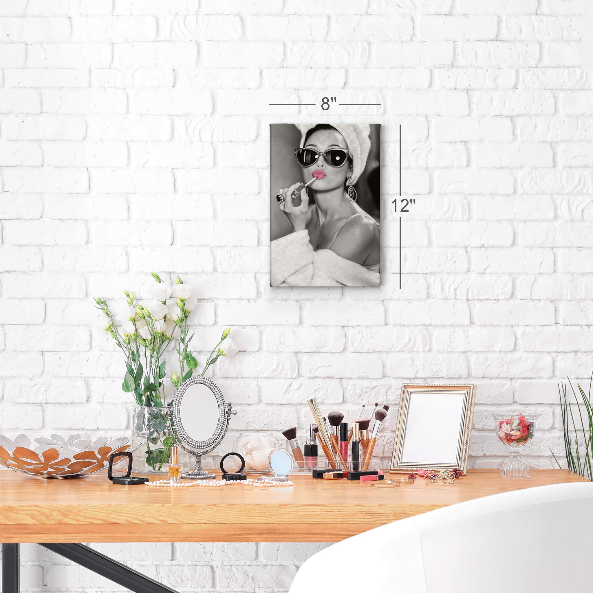 Audrey Hepburn Wall Art Makeup Pink Lipstick Canvas Print Iconic Pop Art Pretty Beauty Black And White Home Decor Artwork Galler
